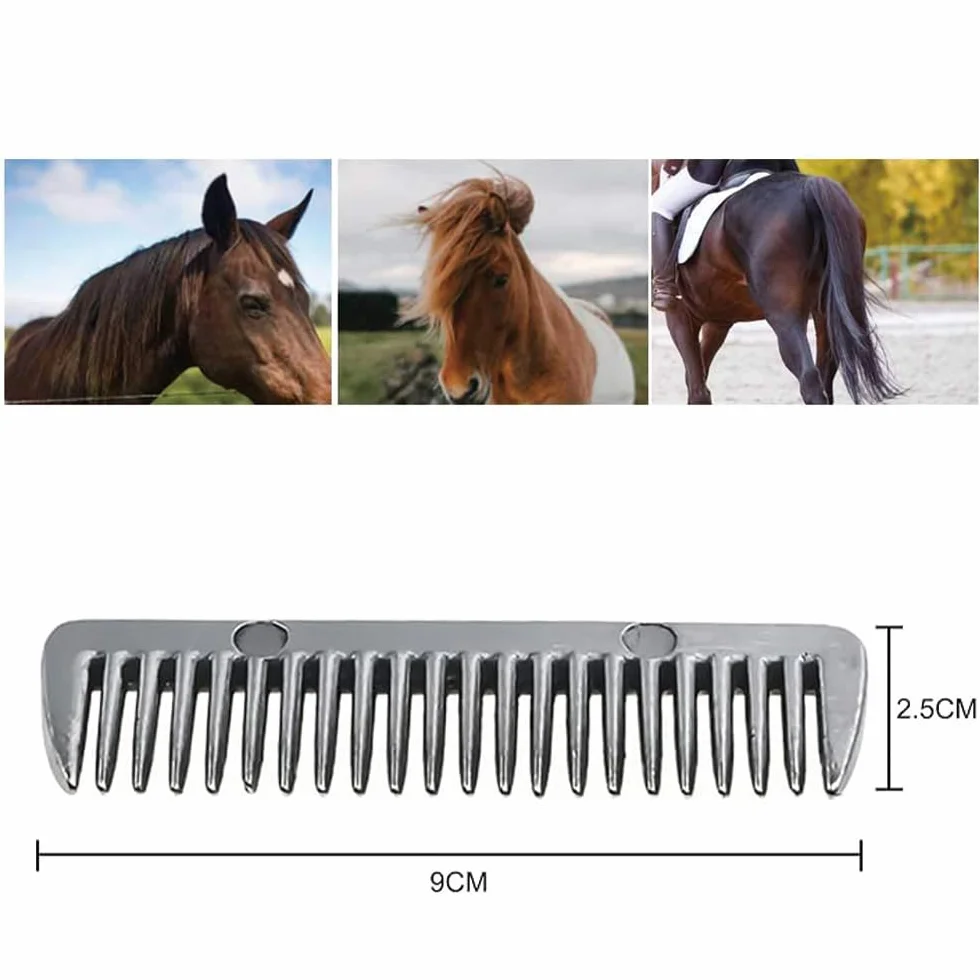 Peigne de toilettage en métal pour cheval argenté