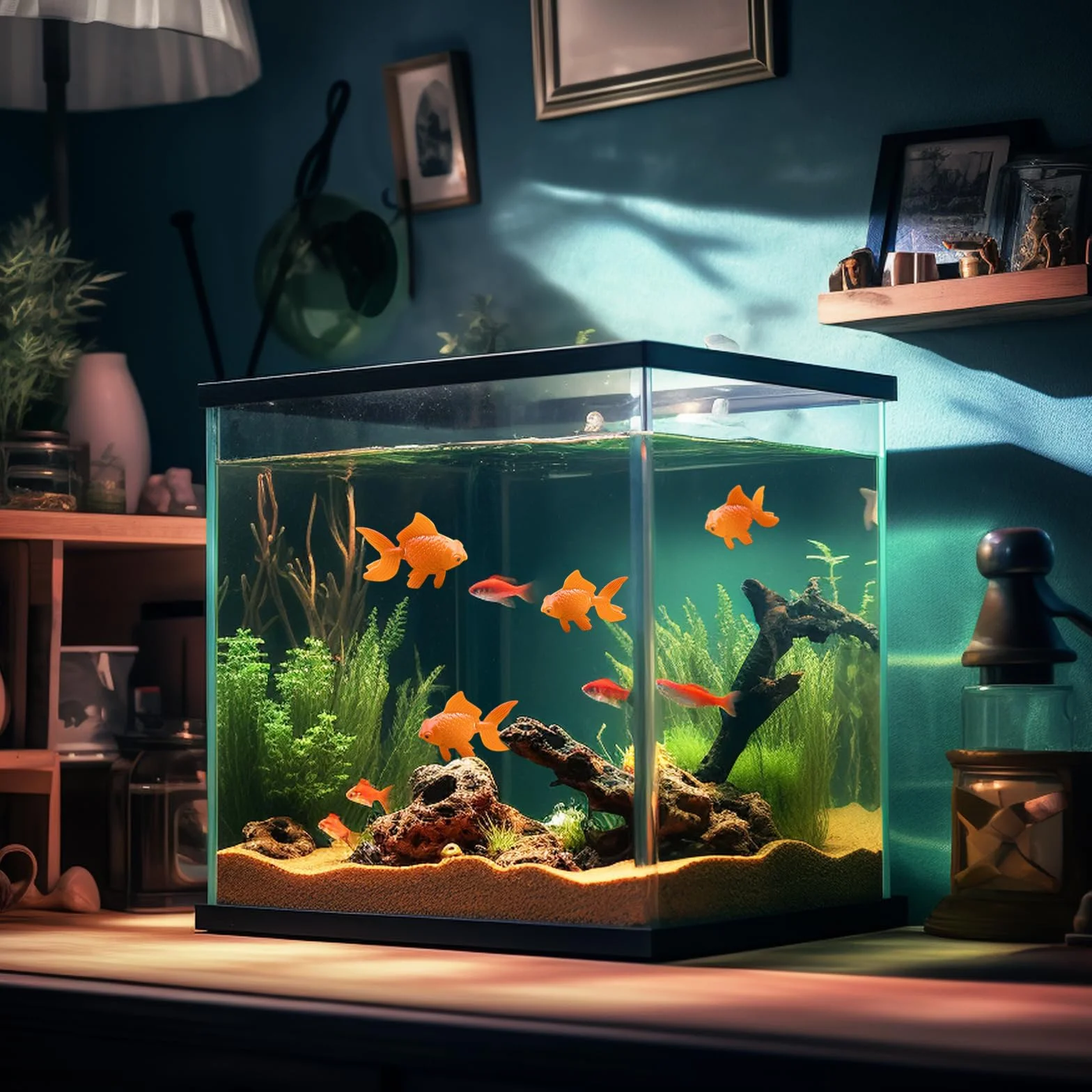 10 Pièces Poissons Artificiels Flottants pour Aquarium, Décors Poisson en Plastique (Orange)