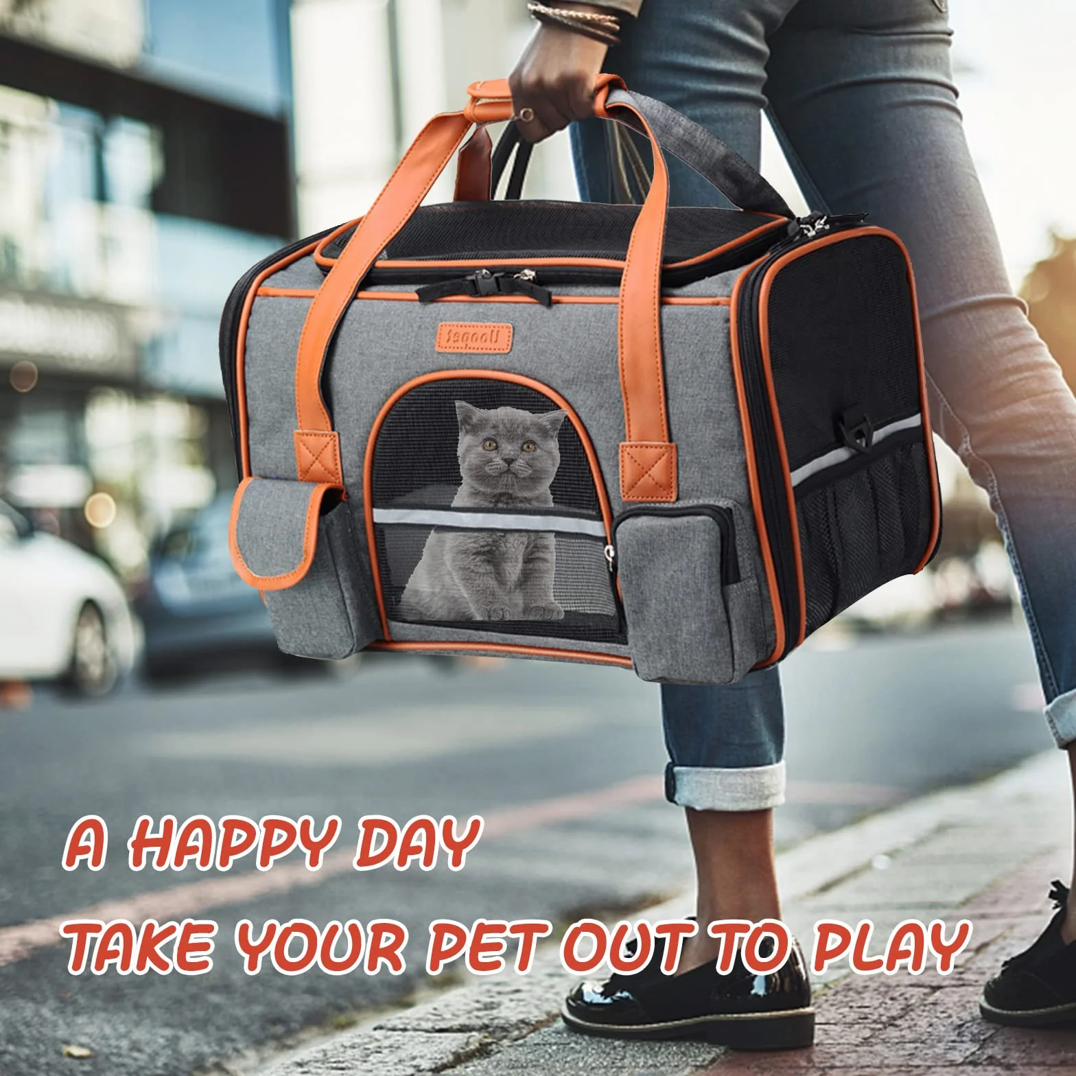 PETCUTE Sac Transport Chat Chien Respirant avec Tapis en Laine Lavable et Bandoulière Réglable