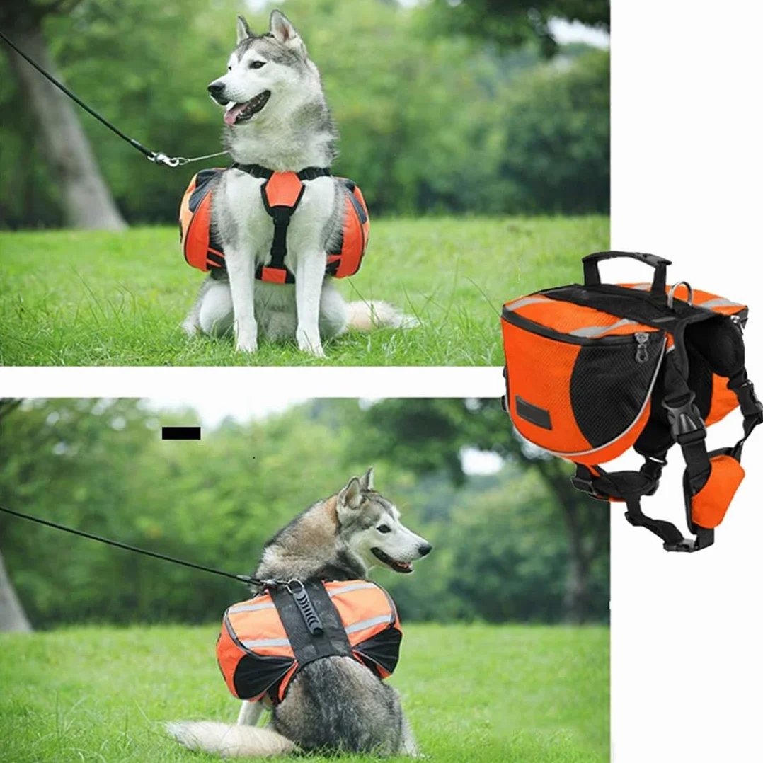 Sacoche de Selle Imperméable Réglable Réfléchissante pour Chien Moyen & Grand avec Poignée Orange M (18-28kg)