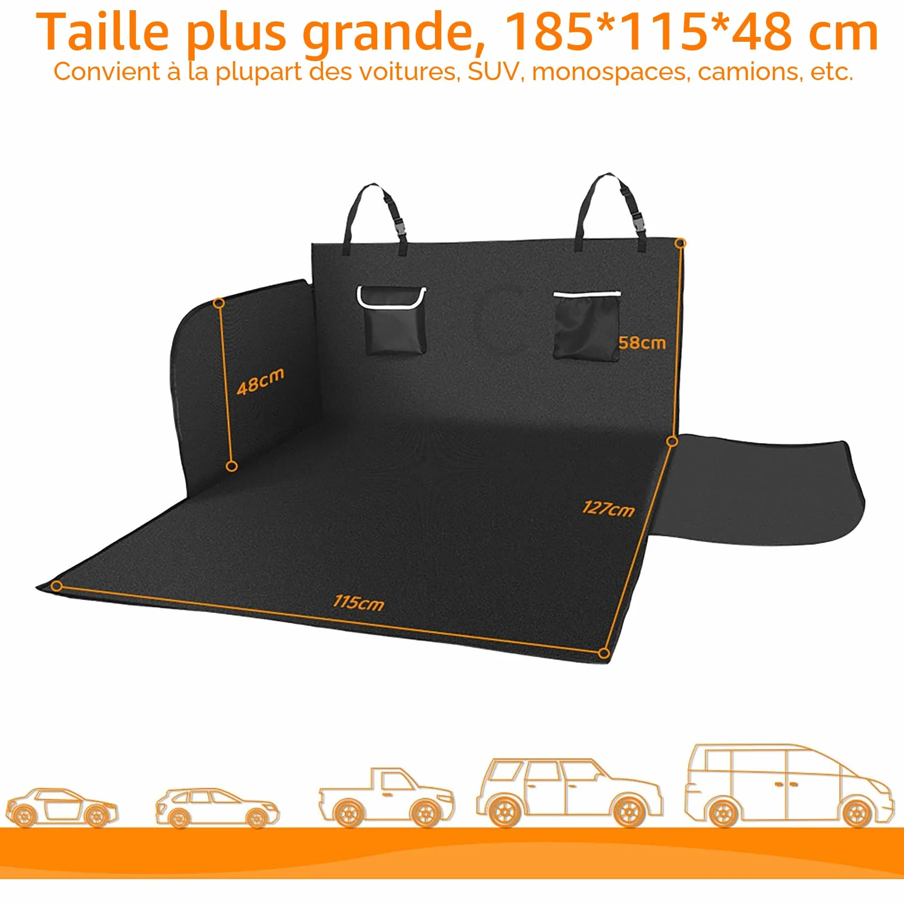 KYG Protection de Coffre Universelle 185 x 115 x 48 cm Imperméable Antidérapante Résistante aux Rayures pour Chien XXL Voiture