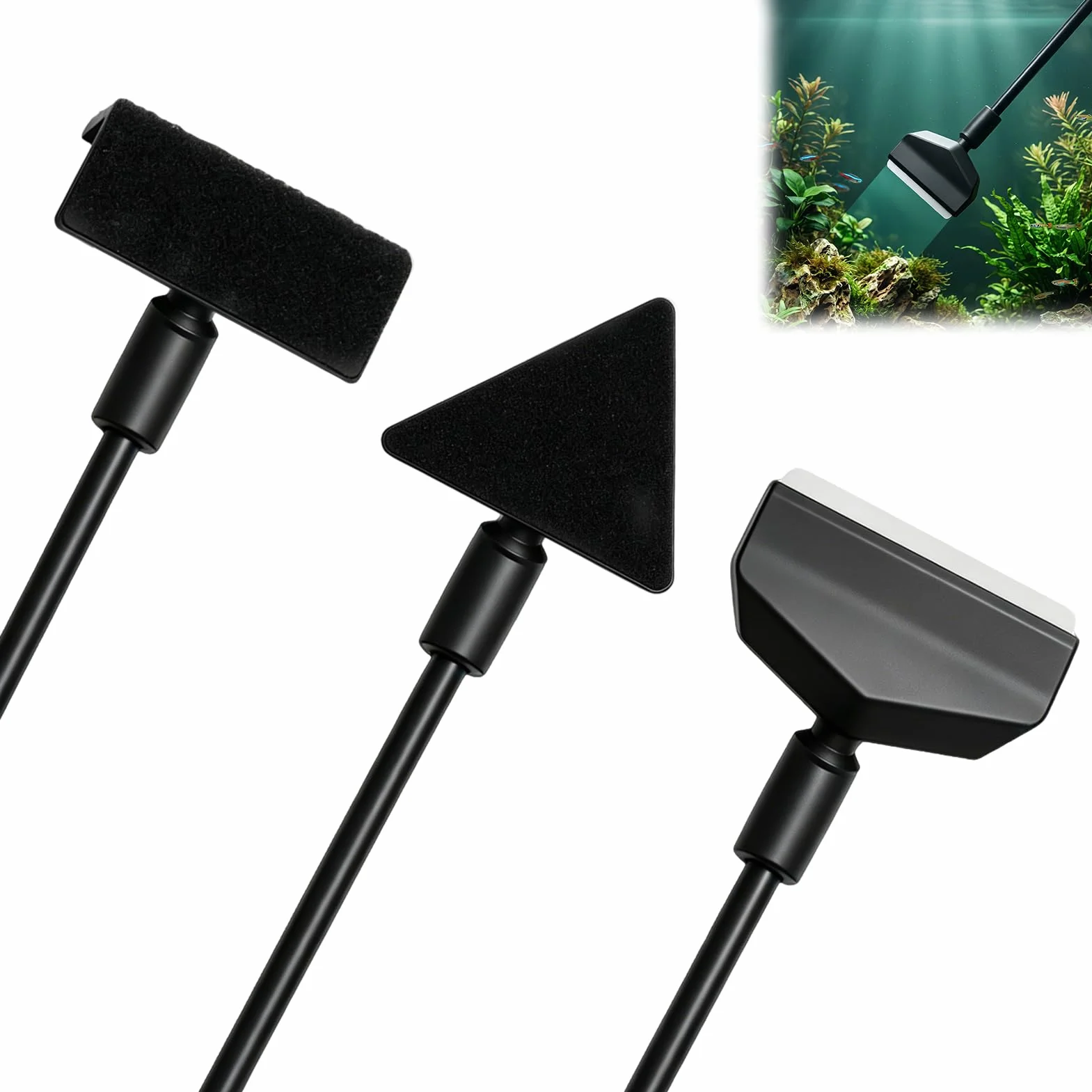 Kit Nettoyage Aquarium 3 en 1 avec Poignée Amovible Grattoir Algues Éponge