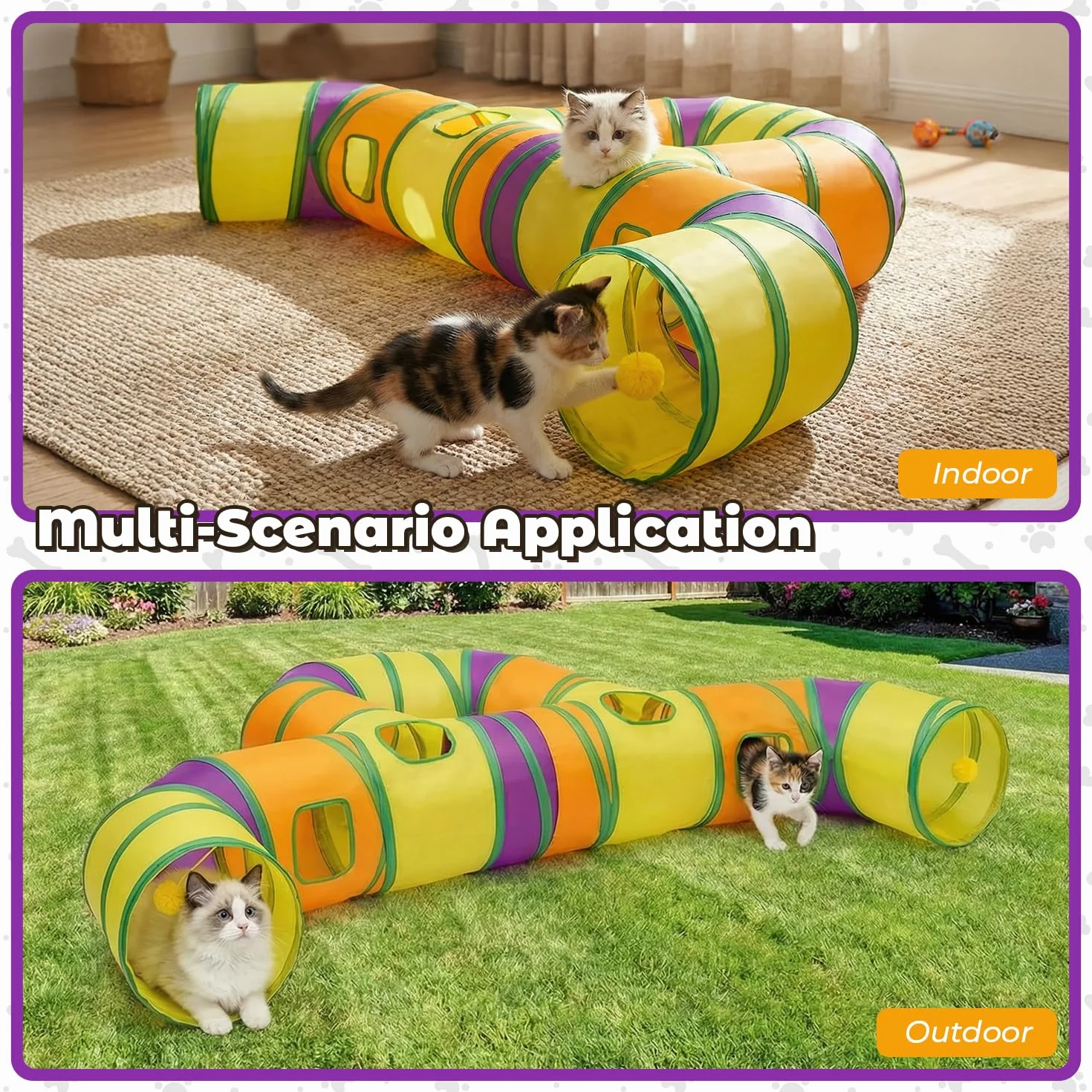 Tunnel de Jeu pour Chat Interieur, Jouer Tube pour Chat avec Pompons Suspendus et Trou interactif pour Chatons, Chiots, Lapins, furets, cochons d'Inde