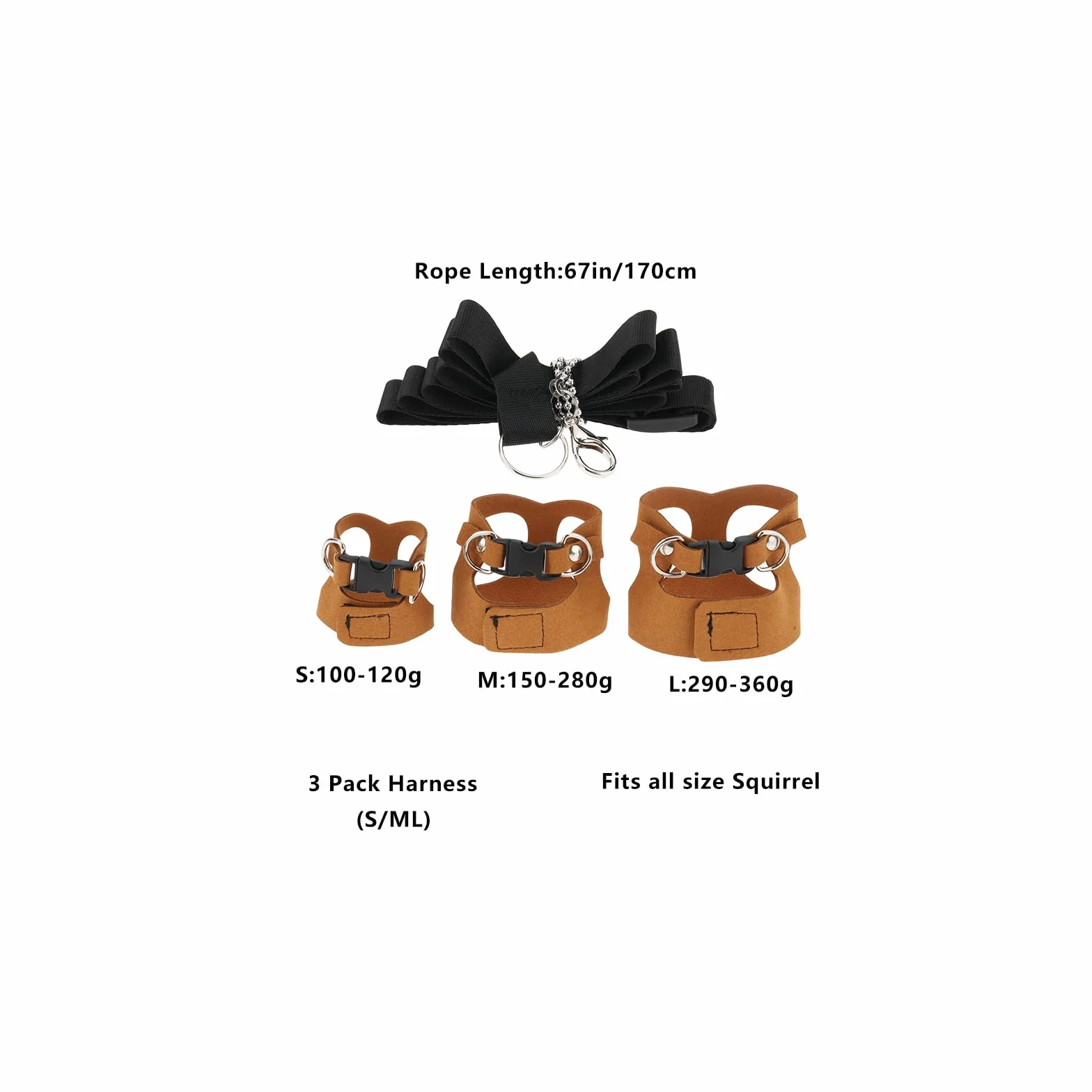 Ensemble Harnais Et Laisse Réglable pour Petits Animaux 3 Pièces pour écureuils Gerbilles Chinchillas Rats Marron S/M/L