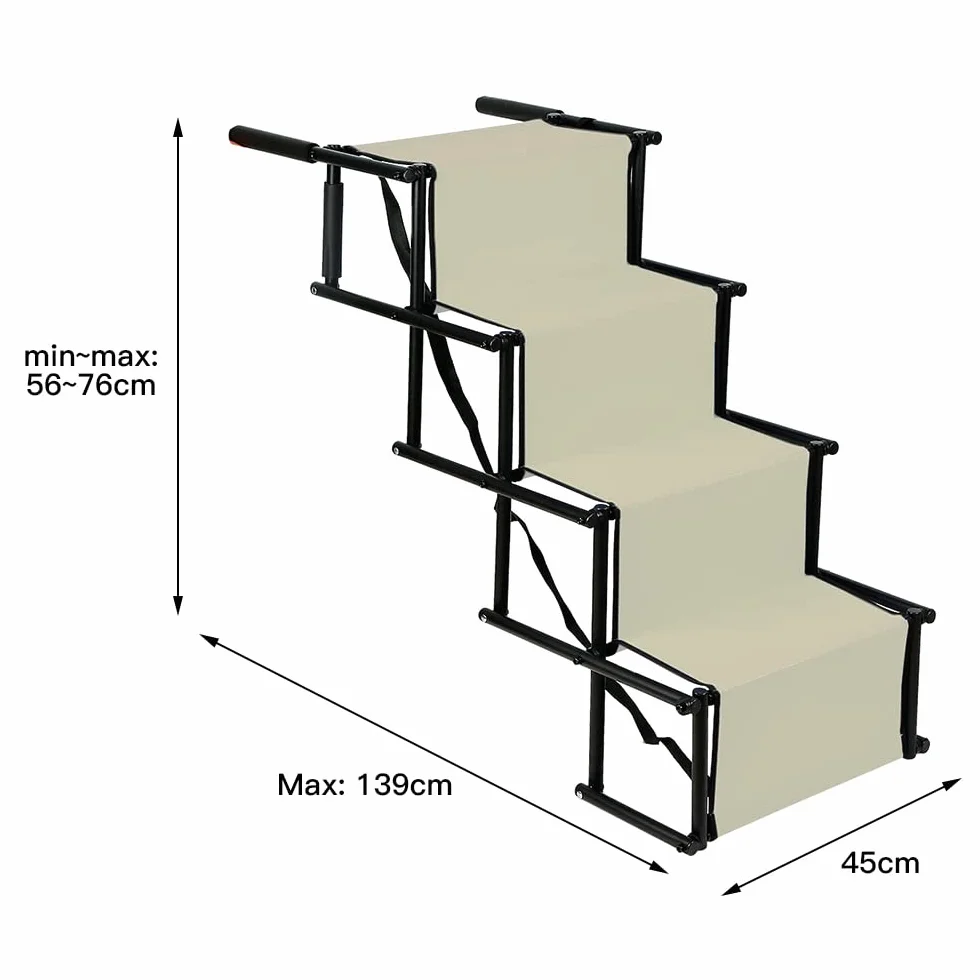 Rampe de Voiture Pliable pour Chien, Escalier à 4 Marches pour Animaux de Compagnie, Utilisable pour Tous Les véhicules, Chargable jusqu'à 75 kg Imperméable Polyester Oxford Métal (Beige)