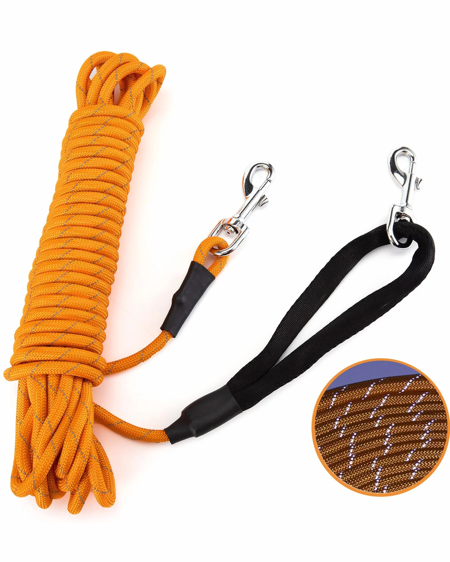 PETTOM Longe Chien 10m Réfléchissante avec 2 Mousquetons, Orange