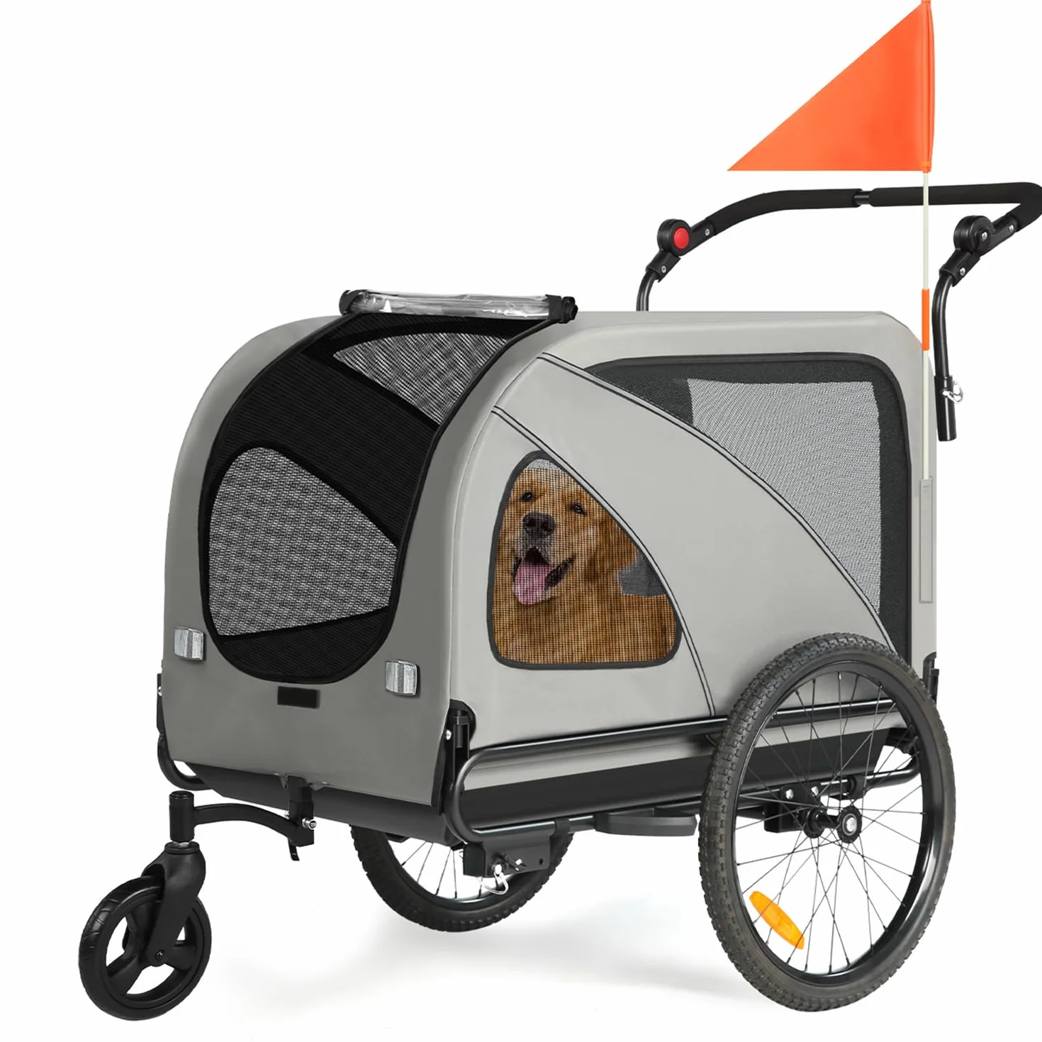 SEPNINE 2-en-1 XXL Remorque de Vélo pour Chien avec Ouverture de Toit, Réflecteurs et Bandes Réfléchissantes, avec attelage de vélo Universel, Cordes de Sécurité, Pliable, jusqu'à 50kg