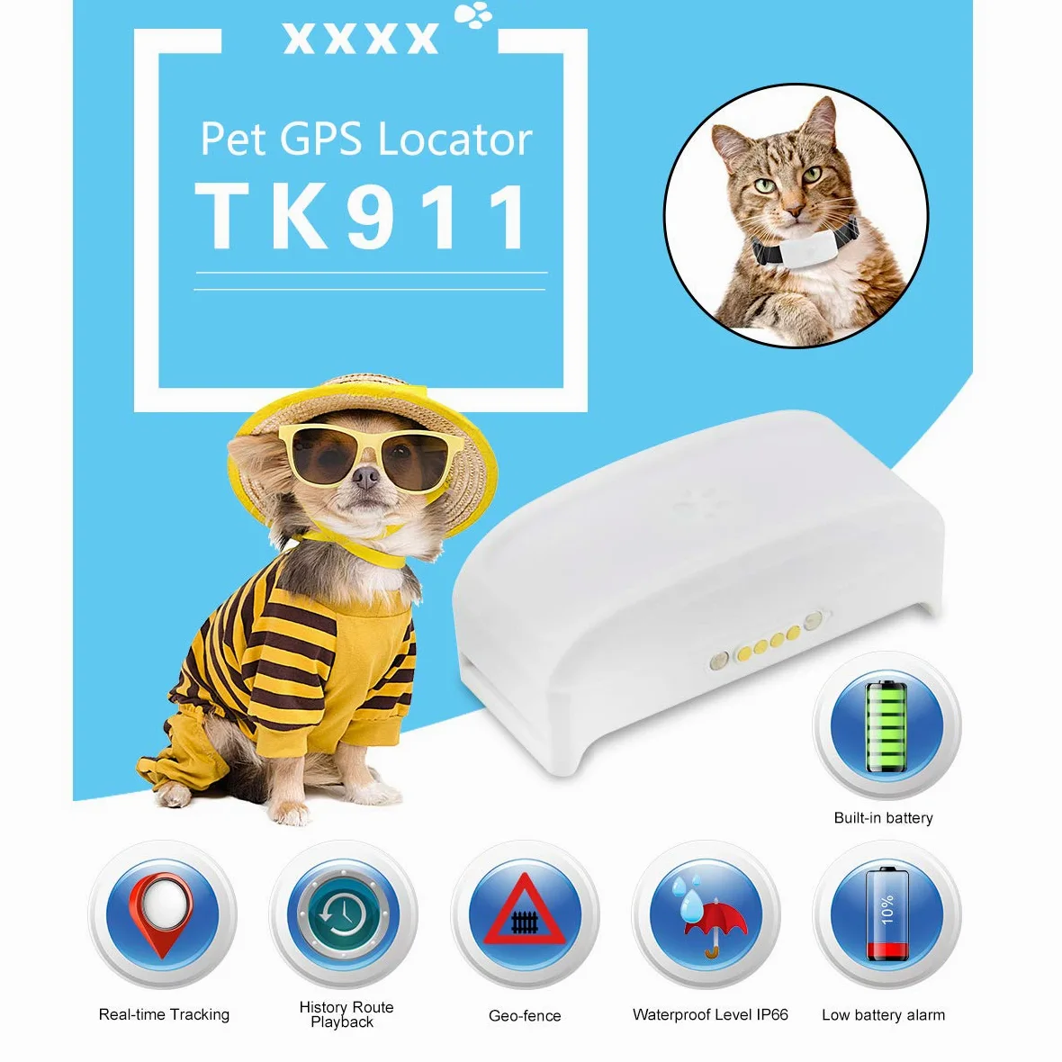Zeerkeer Mini Traceur GPS pour Animaux, Chien, Chat - Moniteur d'Activité en Temps Réel Tk911