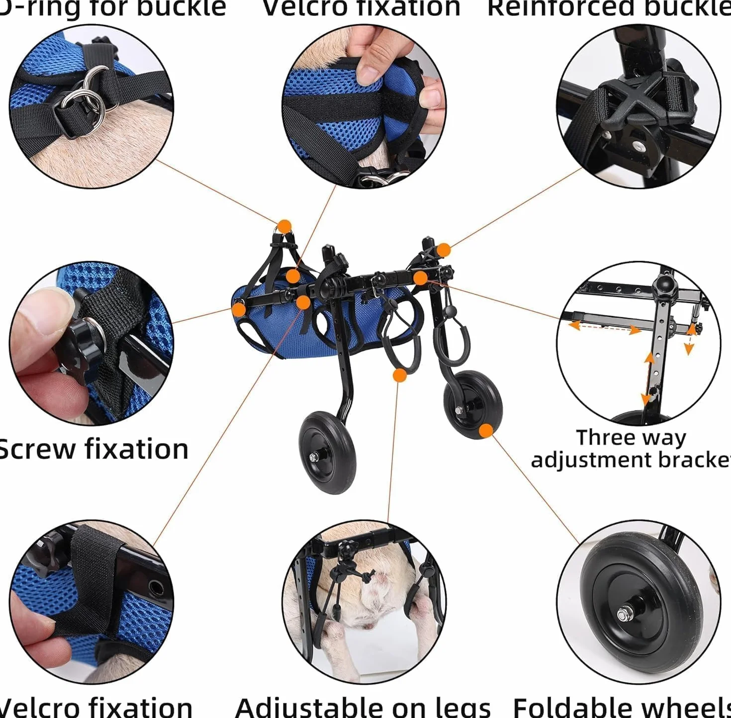 Fauteuil roulant pour chien handicapé, poussette réglable, petit et moyen chien, modèle bleu S