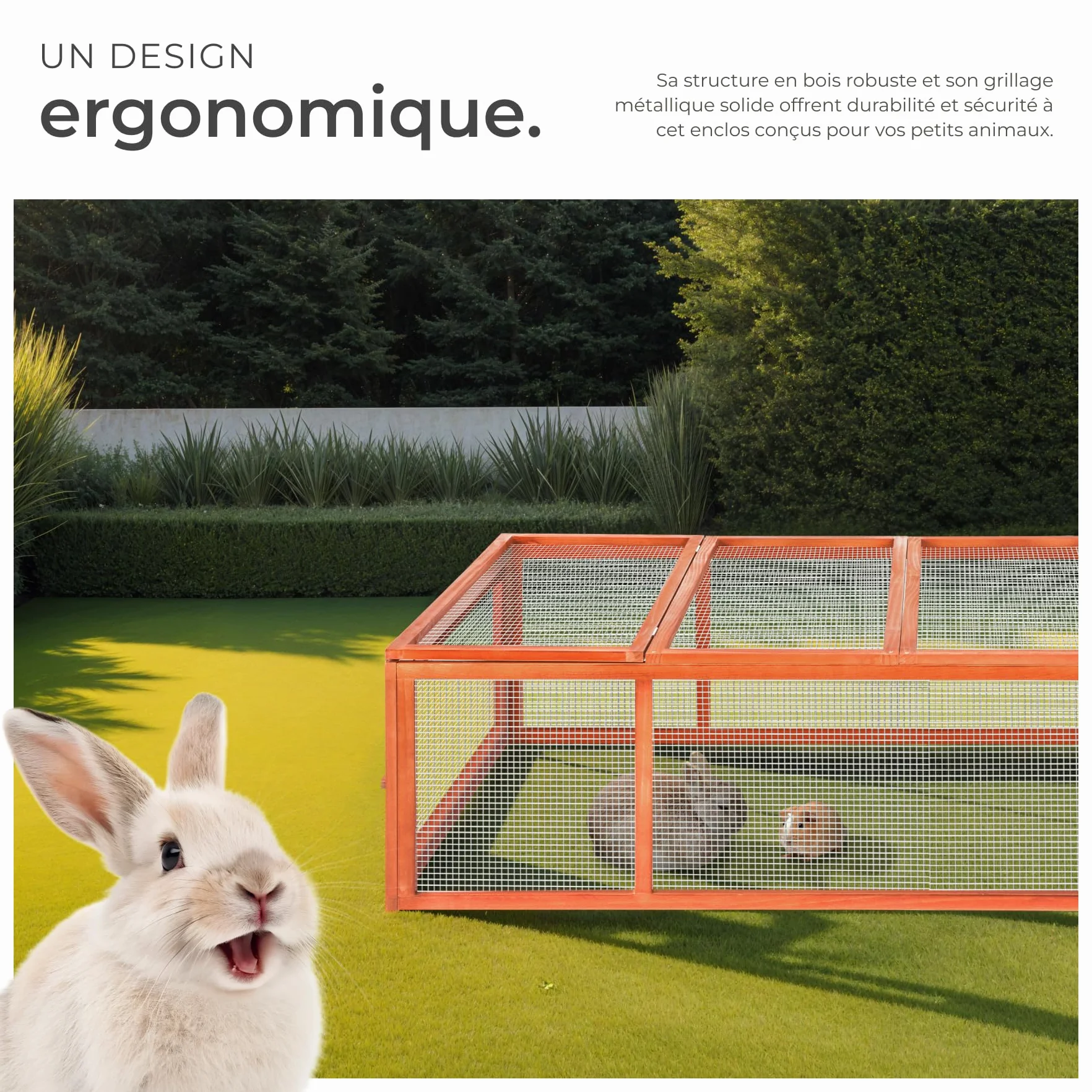 Tectake Clapier Lapin Exterieur 181x90x48 cm Bois imperméable Cage Rongeurs avec Parc XXL 2 Portes Toit ouvrant
