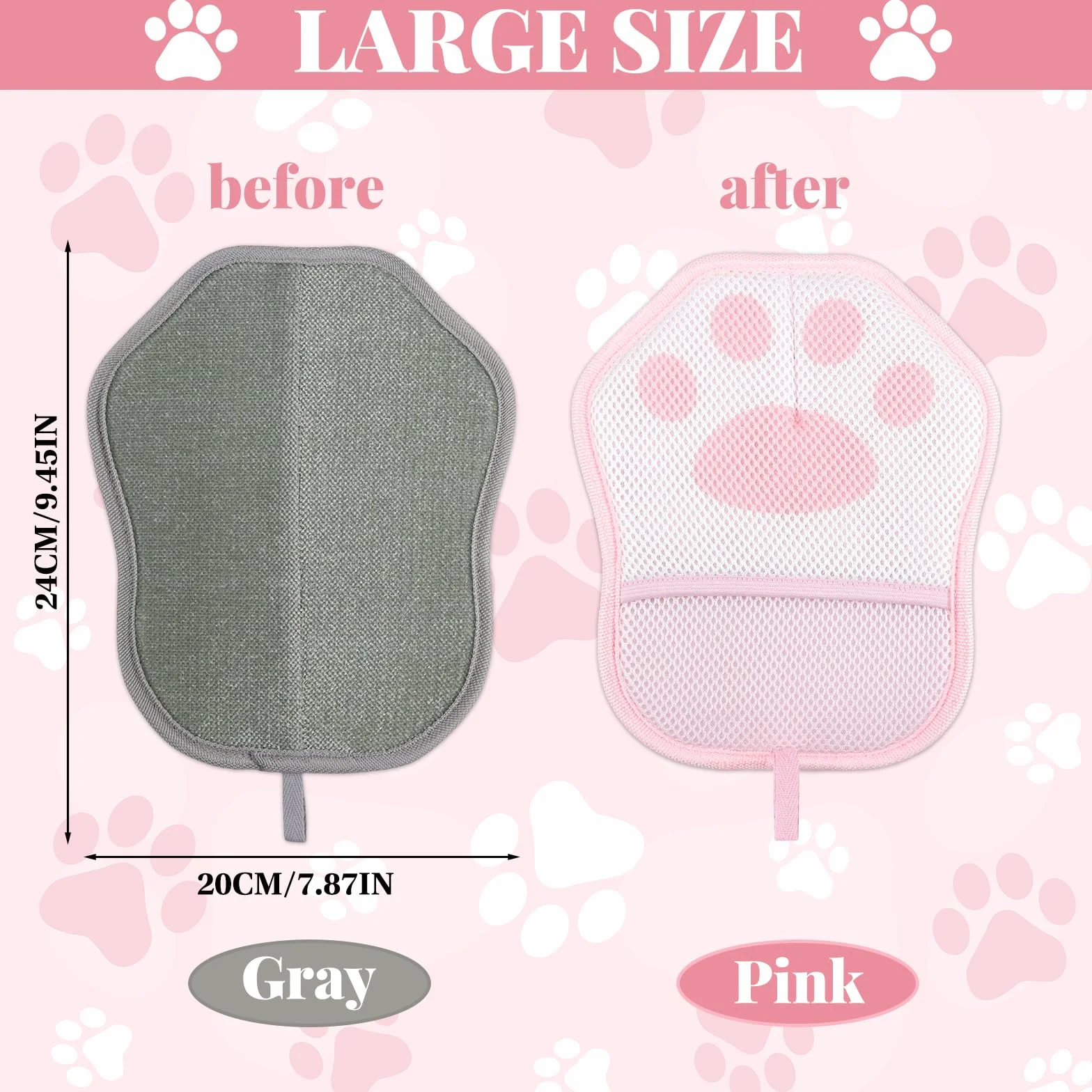 Gant Ramasse Poils Animaux Double Face Anti Poil Chat Chien Réutilisable Brosse Électrostatique Canapé Vêtements Rose Gris
