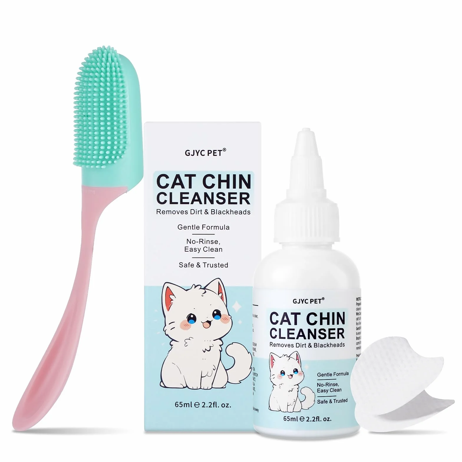 Nettoyant de Menton pour Chat Anti-acné 65 ML avec Brosse et Lingettes