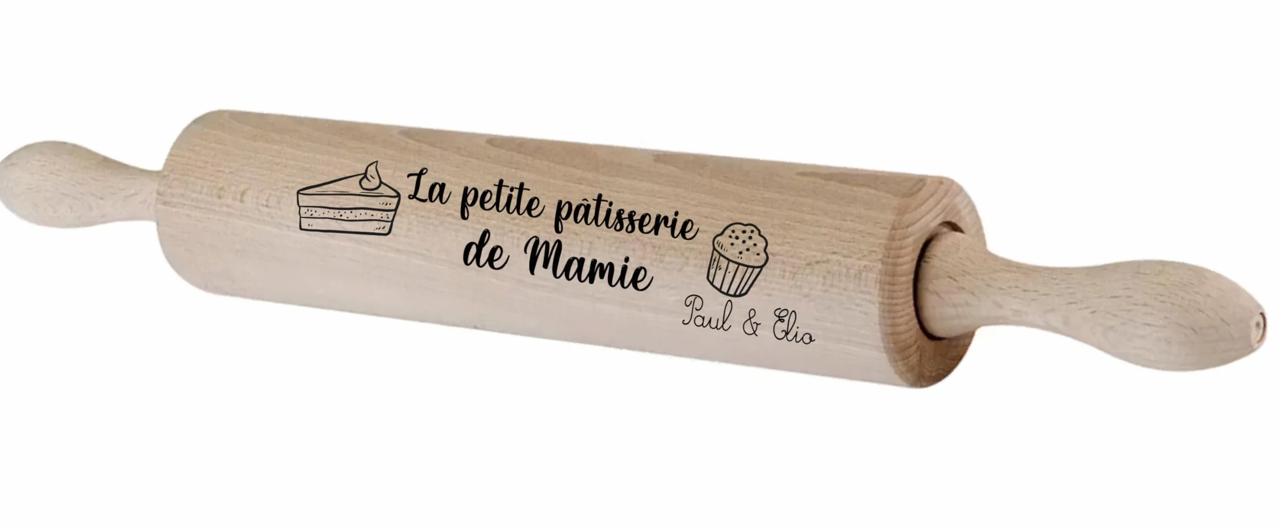 Rouleau à Pâtisserie Personnalisé – Gravure "La Petite Pâtisserie de Mamie" – Cadeau Fête des Grands-Mères – Personnalisation avec Prénom des Petits-Enfants – Modifiable sur Demande