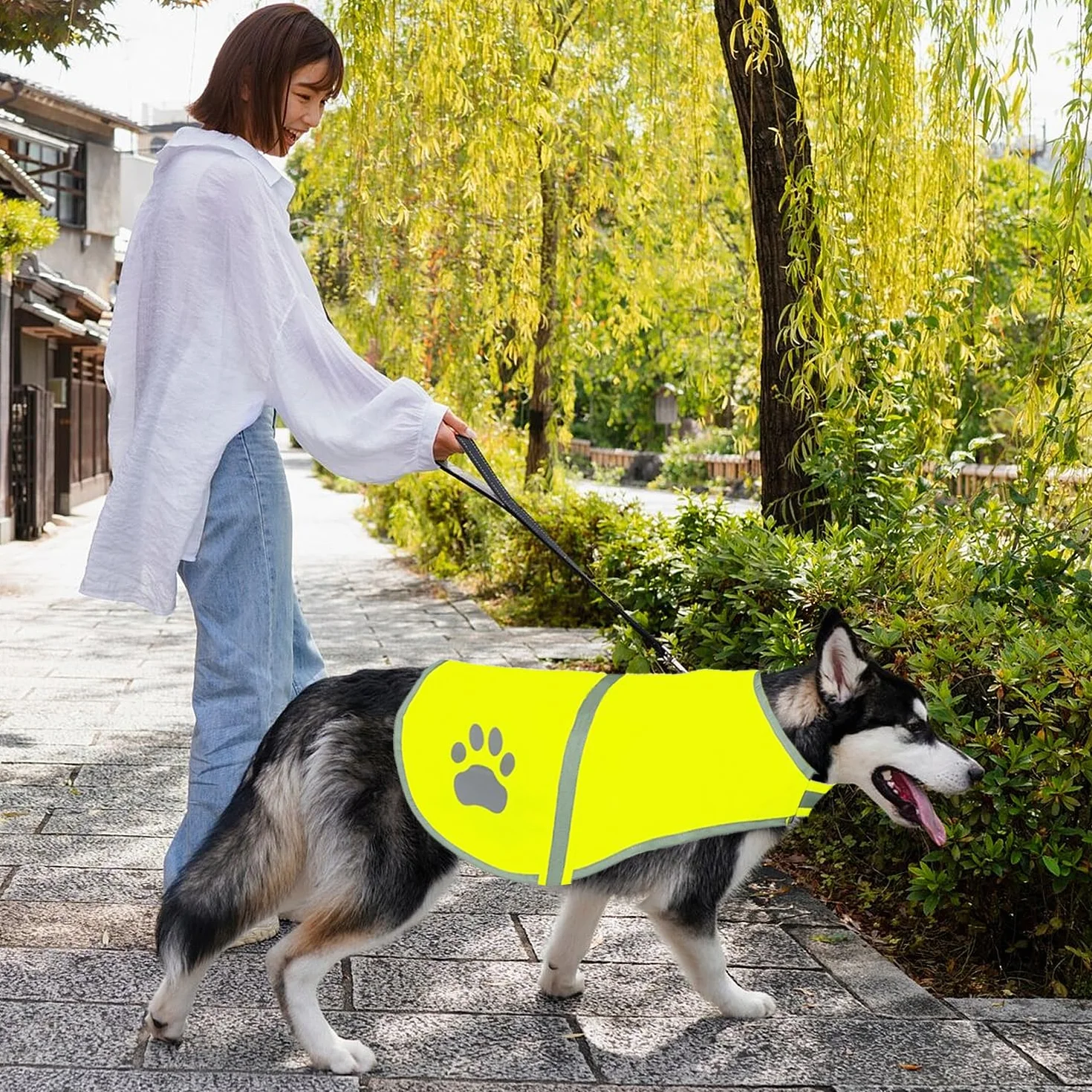 Voarge Gilet de Sécurité Réfléchissant pour Chien Haute Visibilité Veste Jaune L