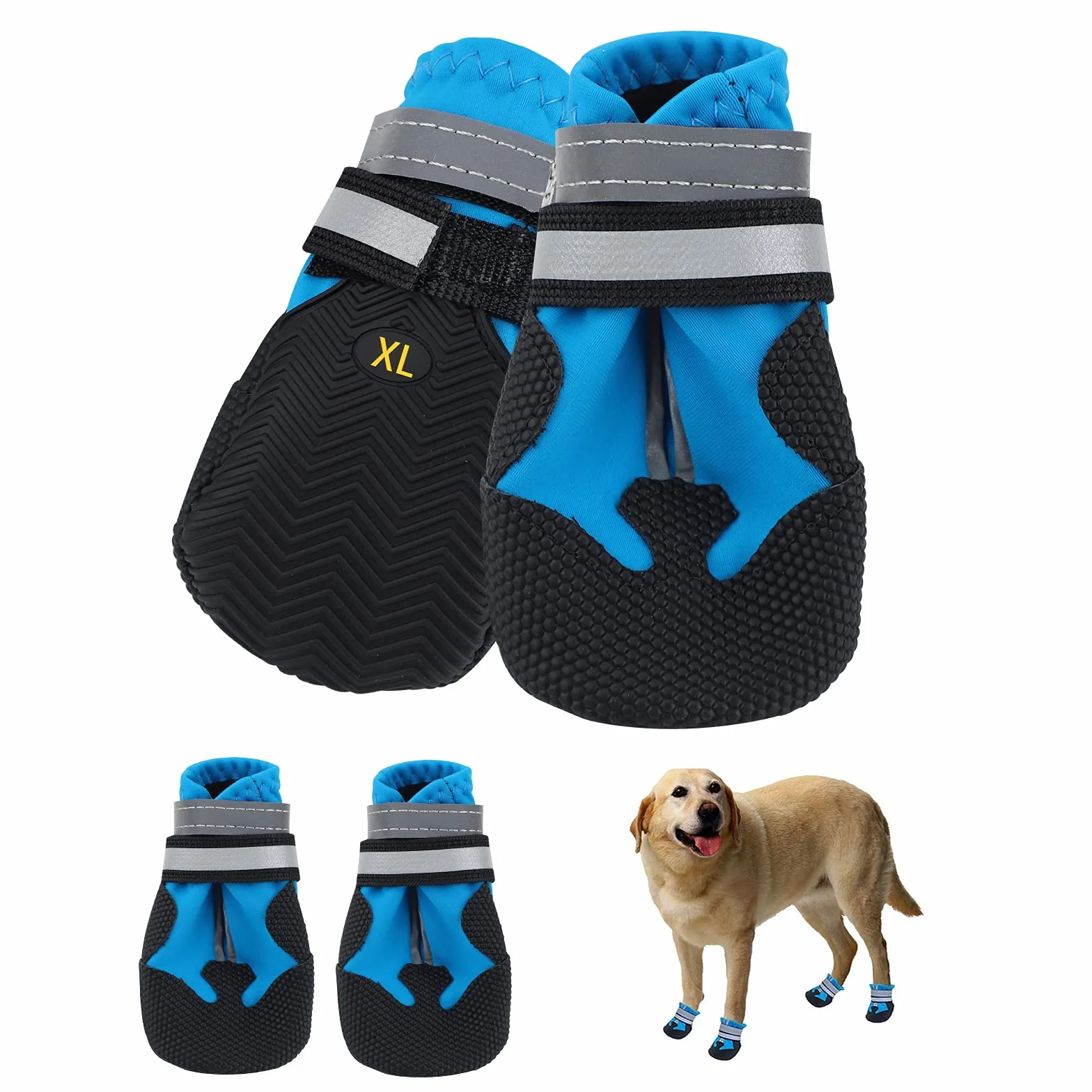 Bottes Chien Imperméables Lot de 4 avec Sangles Réfléchissantes Semelle Antidérapante pour Petits et Moyens Chiens (XL)