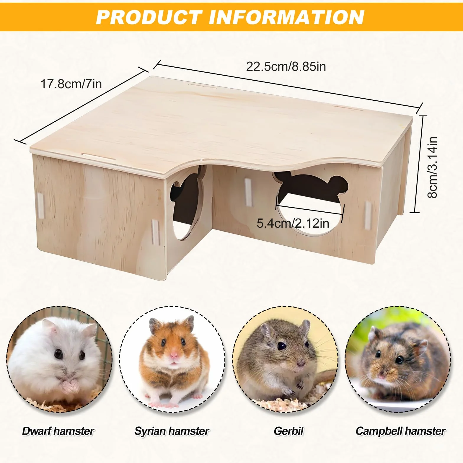 SenZee Maison pour hamster en bois, cachette multi-chambres en bois avec couvercle pour hamsters et petits animaux de compagnie