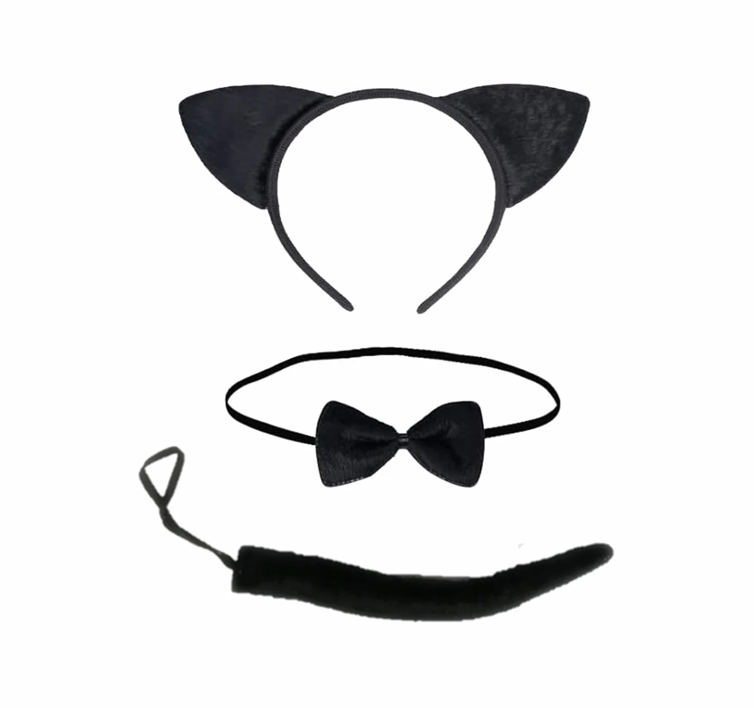 Costume d'Animal Chat Noir avec Bandeau Oreilles Queue Papillon, Accessoire de Fête