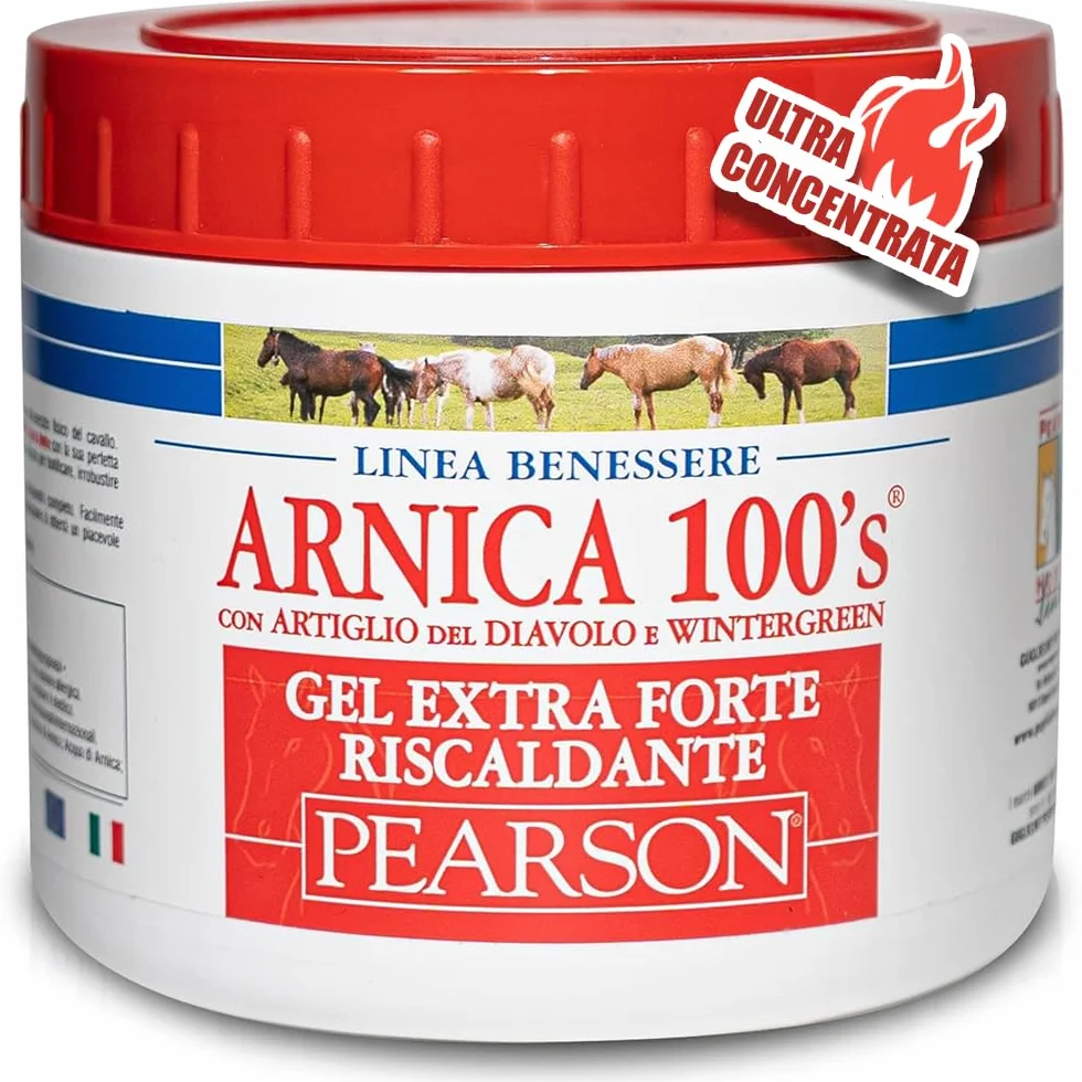 ARNICA 100'S Gel chauffant extra-fort Pearson pour chevaux 500ml Crème à l'arnica Gel fort griffe du diable et menthol Pommade défatigante relaxante