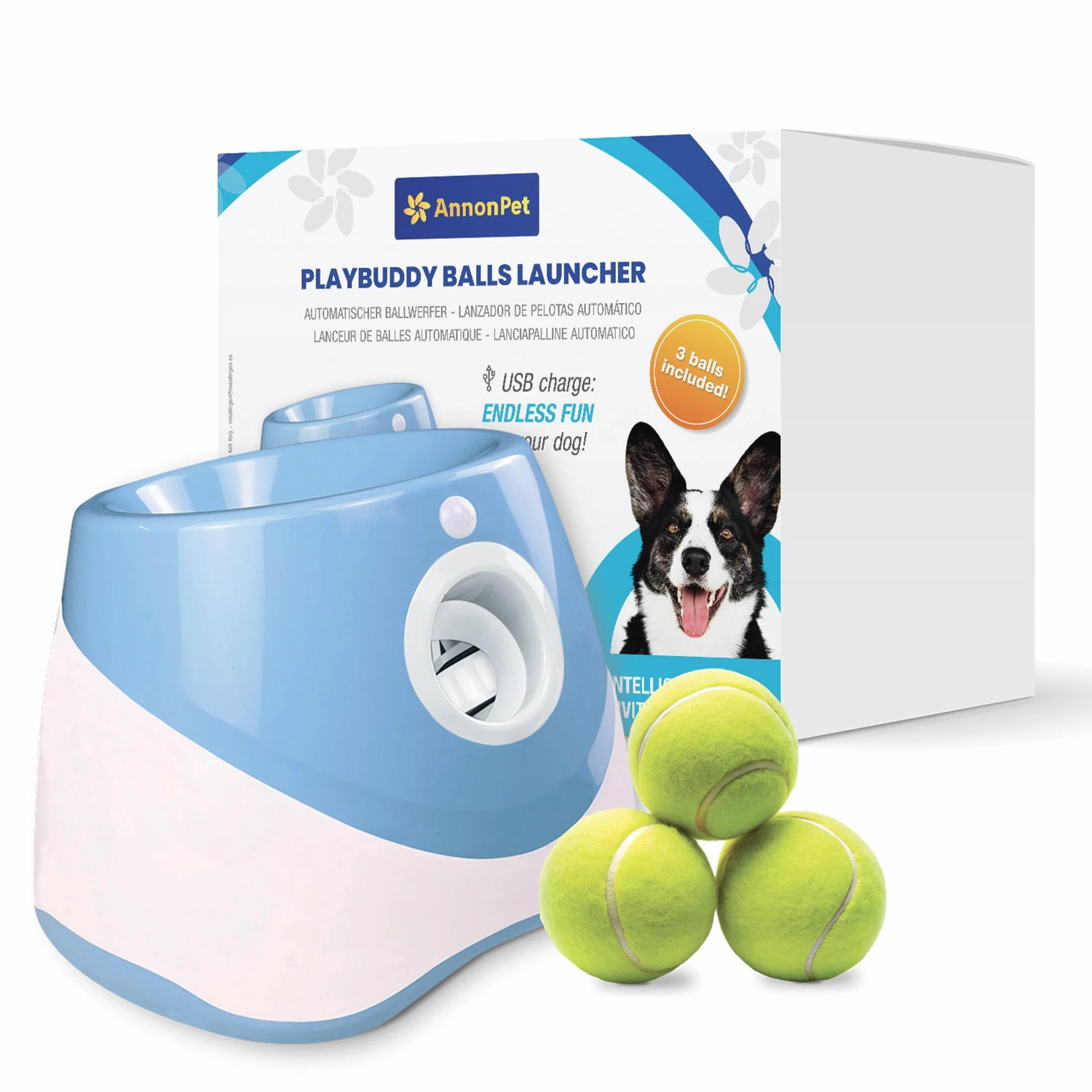 Lance Balles Automatique pour Chiens avec Distances Réglables 3/6/9m, Charge USB, Batterie Lithium 2200mAh, Comprend 3 Balles de Tennis - Fun et Entraînement pour votre chien