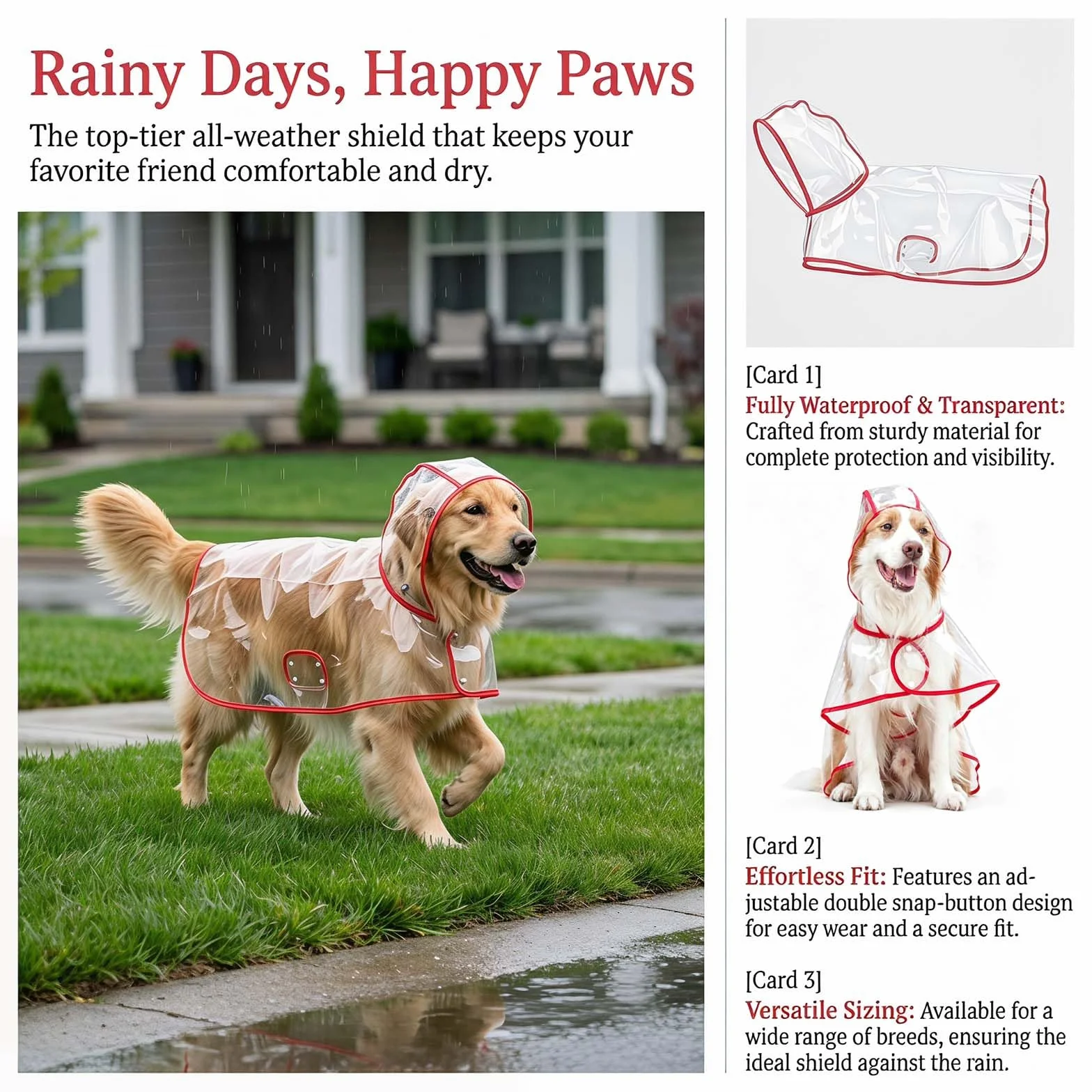 Imperméable Veste de Pluie pour Chien avec Capuchon S-2XL Manteau Chien Imperméable PE Pluie Chiens
