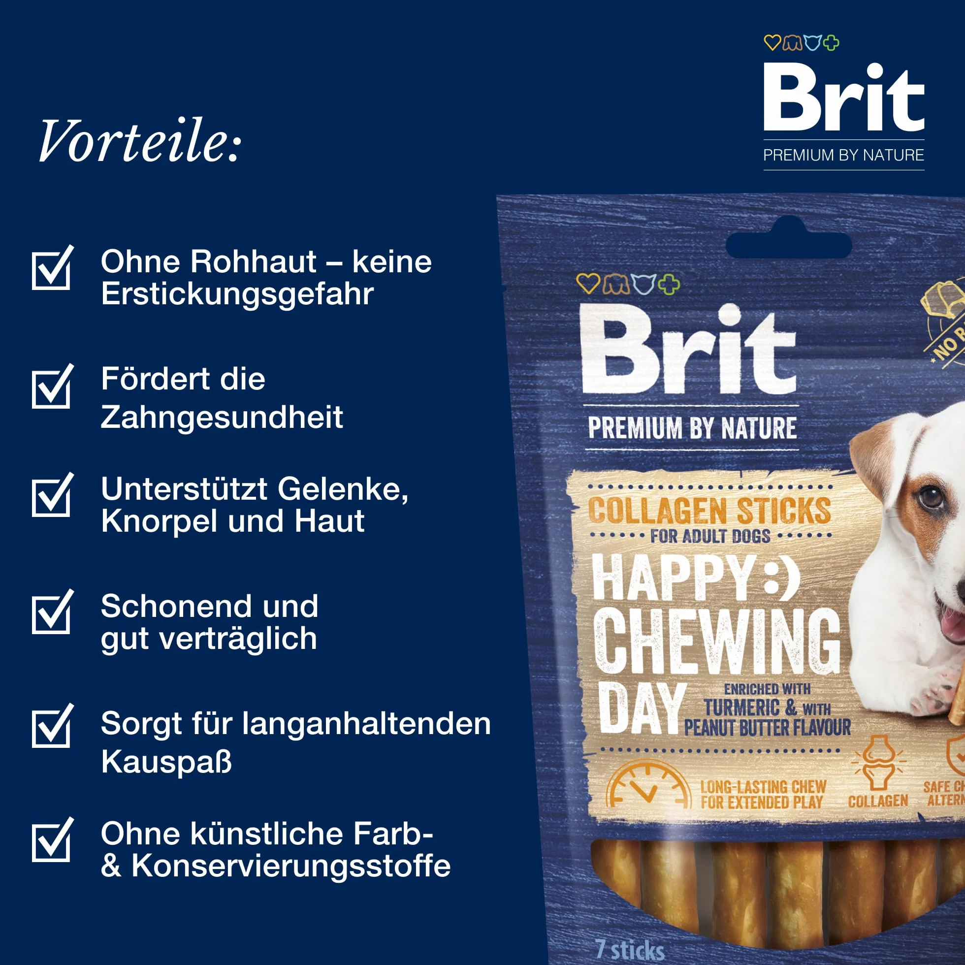 Brit Premium by Nature Bâtonnets de Collagène pour Chien, Collagène de Bœuf et Beurre d'Arachide, Lot de 7