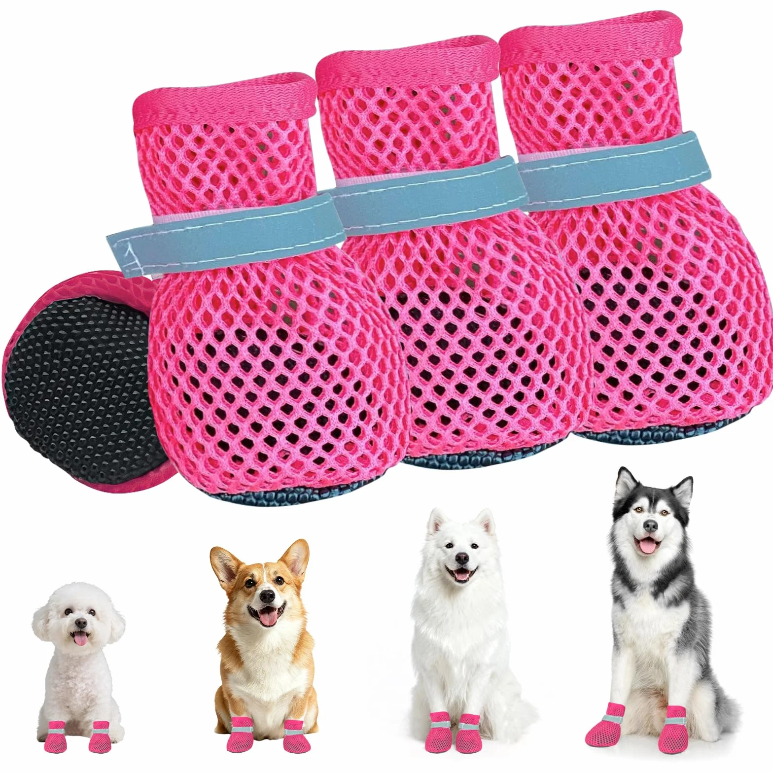 Bottes de Protection Chien Respirant Été, Chaussures pour Chiens 4 PCS, Rose