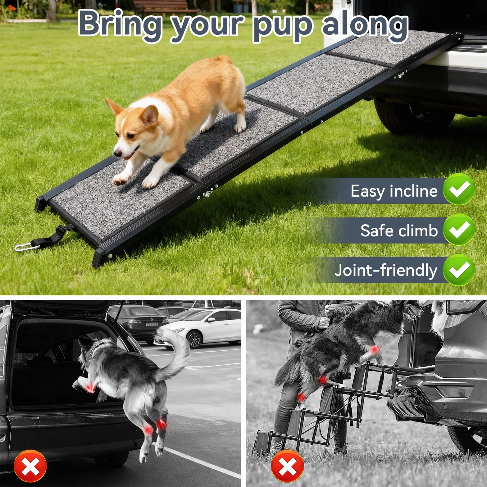 Rampe pour Chien Voiture 170×44 cm Pliable Capacité 70KG Antidérapante Escalier d'Accès