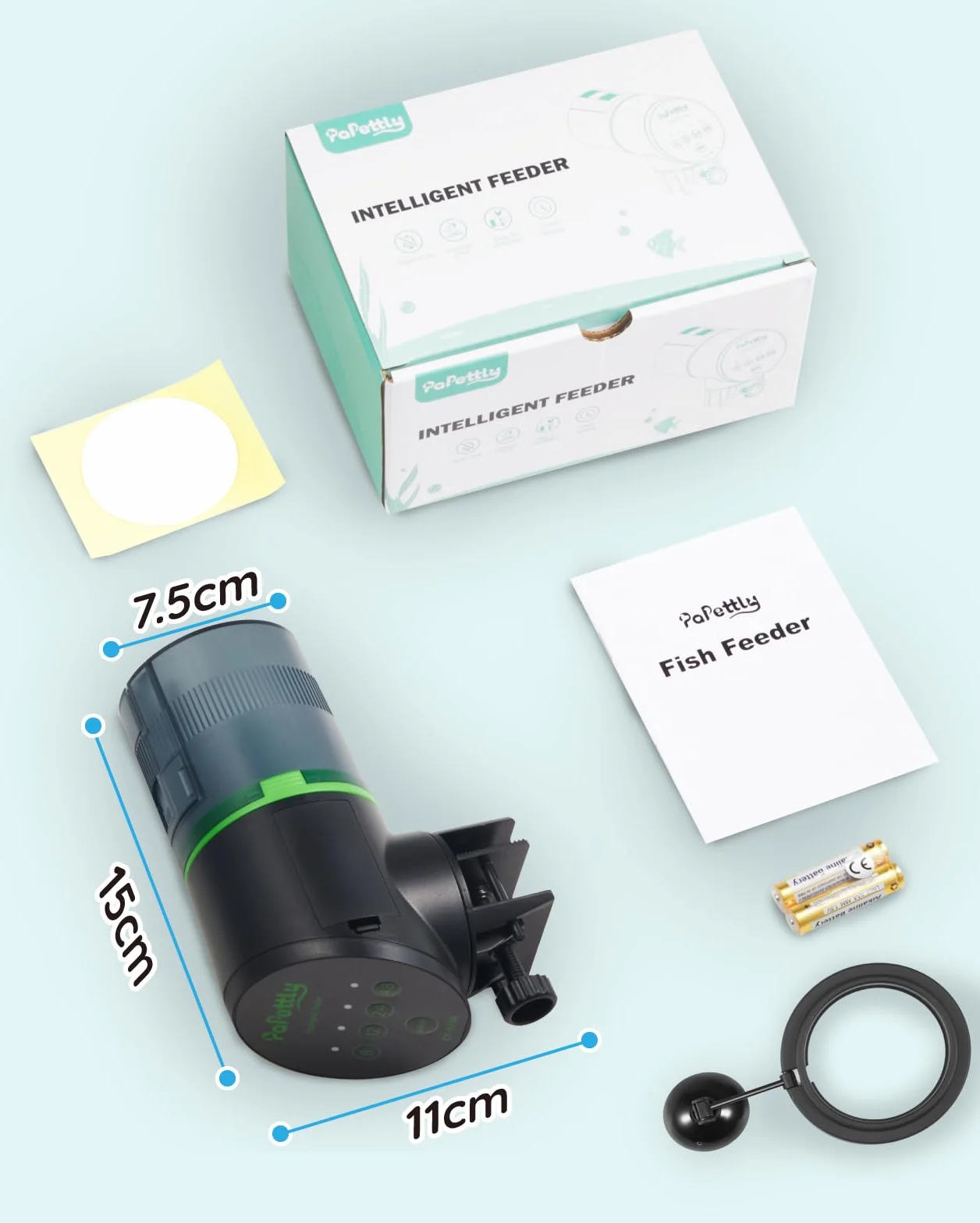 Distributeur automatique de nourriture pour poissons d'aquarium 200 ml avec piles AAA incluses