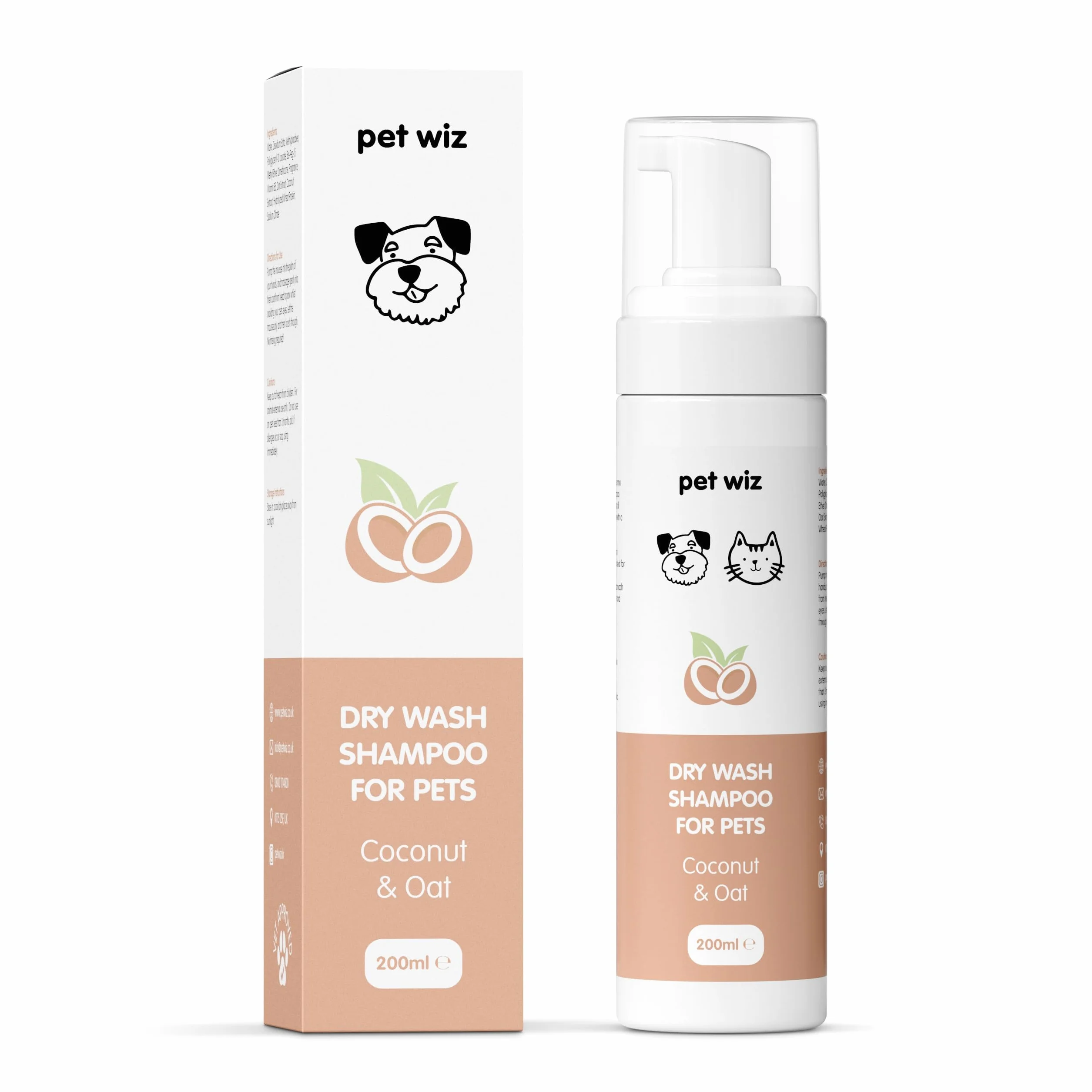 Shampooing de Lavage à Sec pour Animaux de Compagnie - Apaisant et Désodorisant, Ingrédients Naturels, Séchage Rapide et sans Rinçage (Noix de Coco & Avoine)