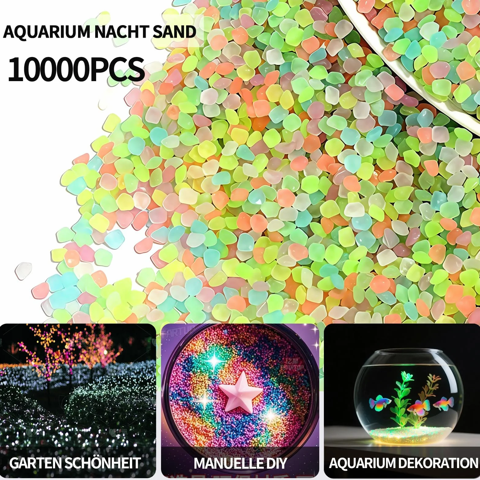 10000 pierres décoratives nocturnes - galets colorés de sable lumineux, particules fluorescentes pour mini étang, jardin et pierres lumineuses comme accessoires de bricolage pour enfants
