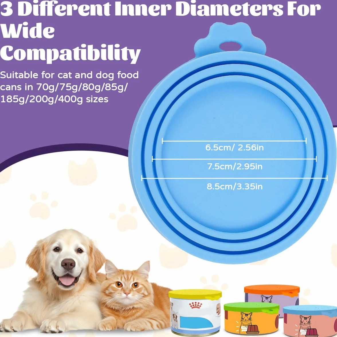 Lot De 6 Couvercles De Boîte De Nourriture pour Chat avec 6 Cuillères en Silicone 70g 85g 200g 400g