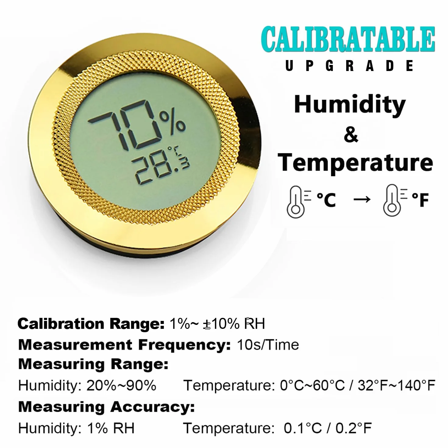 Thermomètre hygromètre numérique réglable, thermomètre numérique hygromètre, calibré en humidité, alliage de zinc rond de 50 mm de diamètre, hygromètre pour cave à cigares/serre/cave à vin