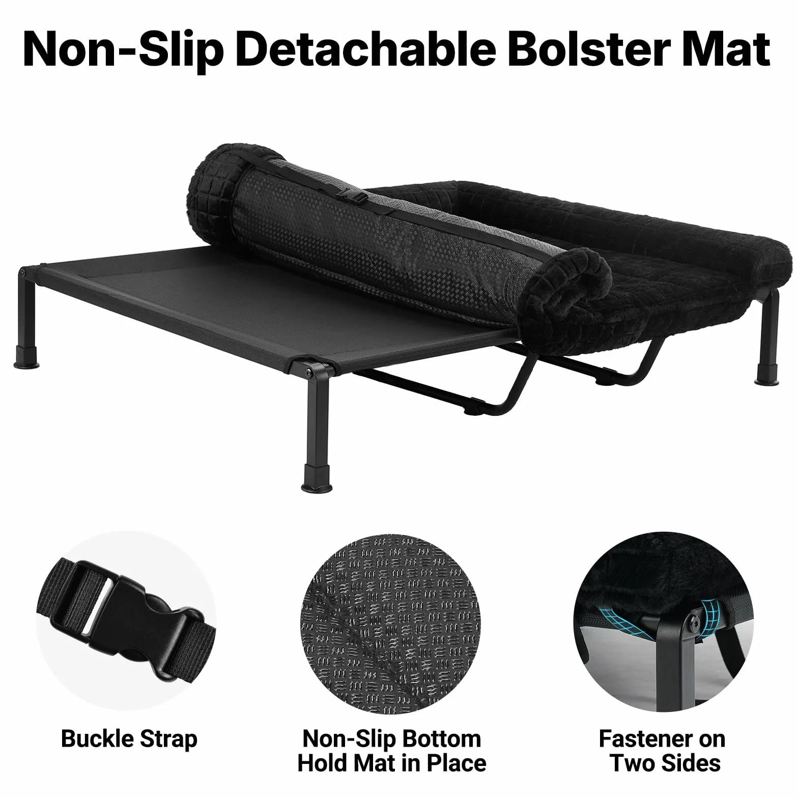 Veehoo Lit Chien Sureleve XXL Dehoussable Lavable, Moelleux Transat Chien avec Coussin Amovible, Lit Ccanapés Surélevé pour Chiens avec Pieds Antidérapants, Noir 150 x 94 x 20 cm