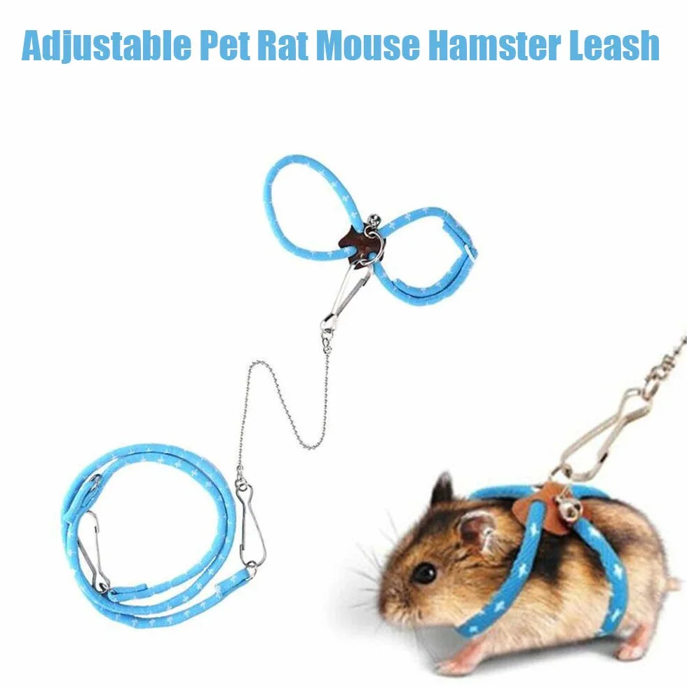 Harnais pour Hamster Réglable avec Corde et Clochette - Laisse pour Rat, Souris et Furet - Bleu
