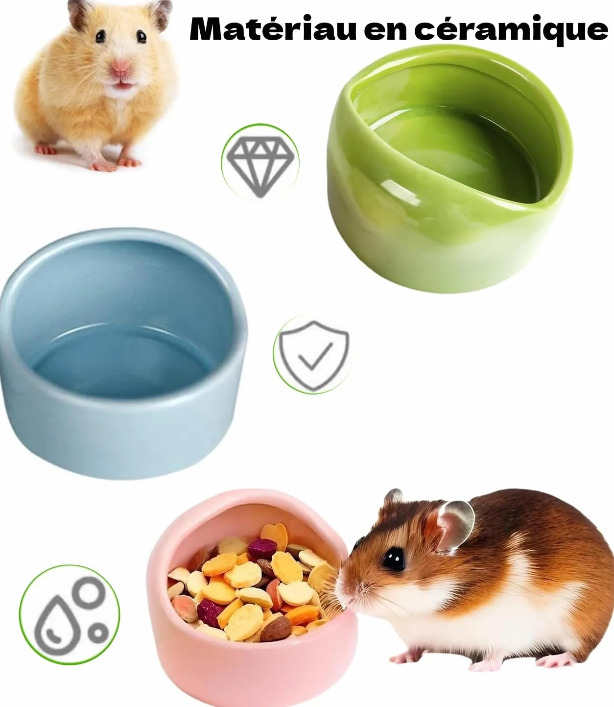 LATRAT Ensemble de 3 bols en céramique pour hamster et petits animaux