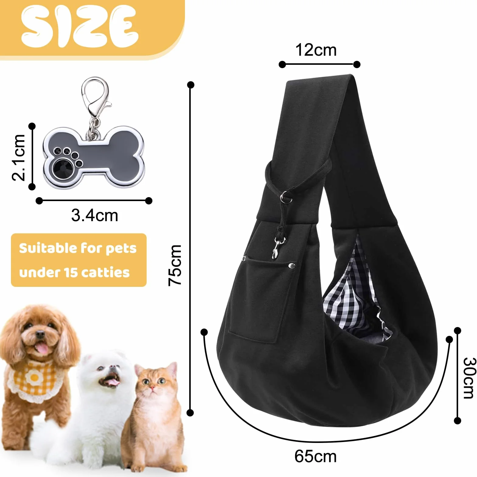 TYXHXTF Sac de Transport pour Chien Chat, Réglable Sac à Bandoulière Mains Libres Petit Chien, Portable Bandoulière pour Animal de Compagnie avec médaille, pour l'extérieur, Les Voyages, Marche（Noir）