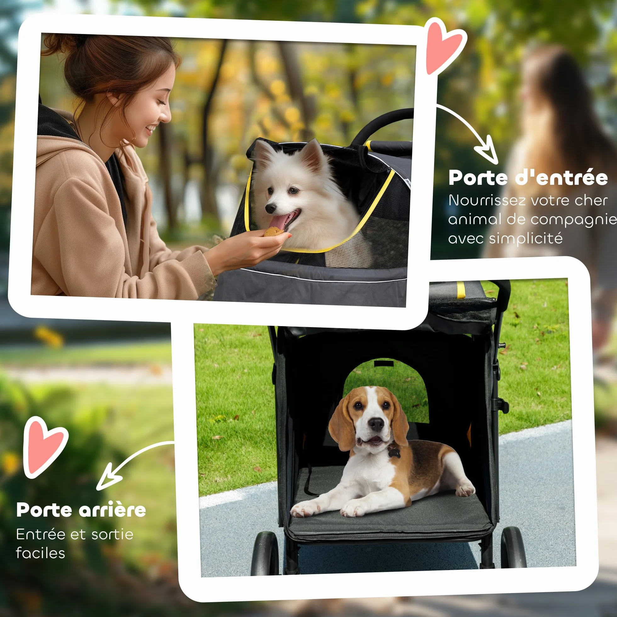 PawHut Poussette pour chien 4 roues EVA pliage un clic laisse sécurité charge 30 kg gris foncé