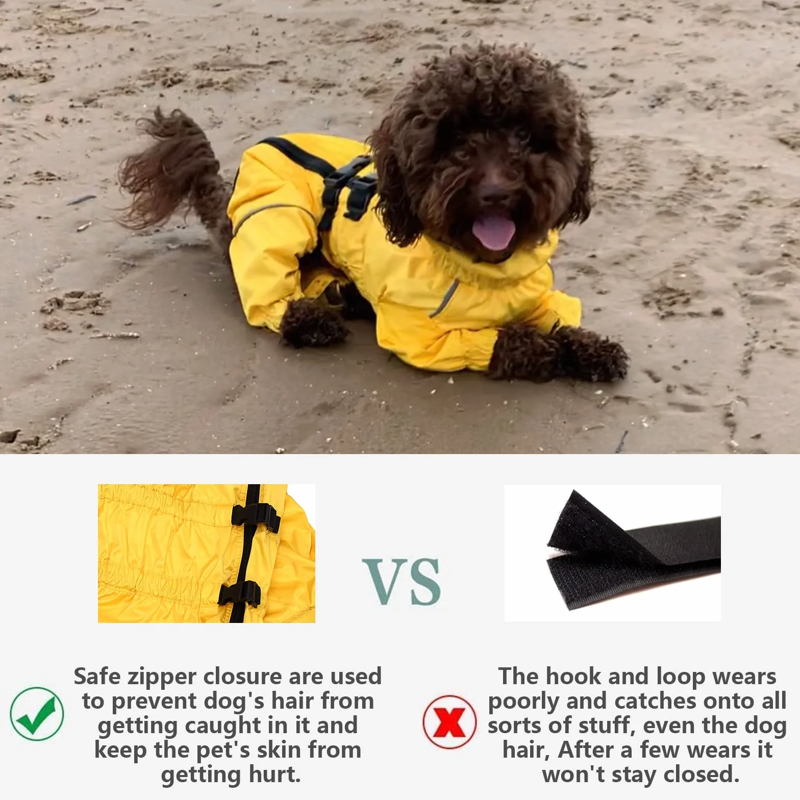 MOREZI Imperméable pour Chien à col Montant,Coupe-Vent et imperméable,avec Fermeture éclair imperméable et Poignets élastiques,Convient à Tous Les Types de Chiens-Jaune-L