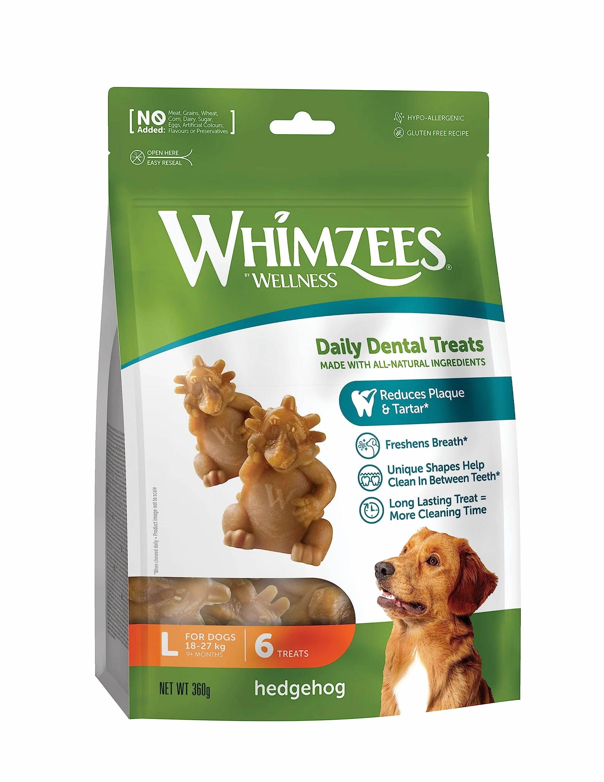 WHIMZEES Hérisson L, 6 Pièces – Friandises Naturelles pour Grands Chiens
