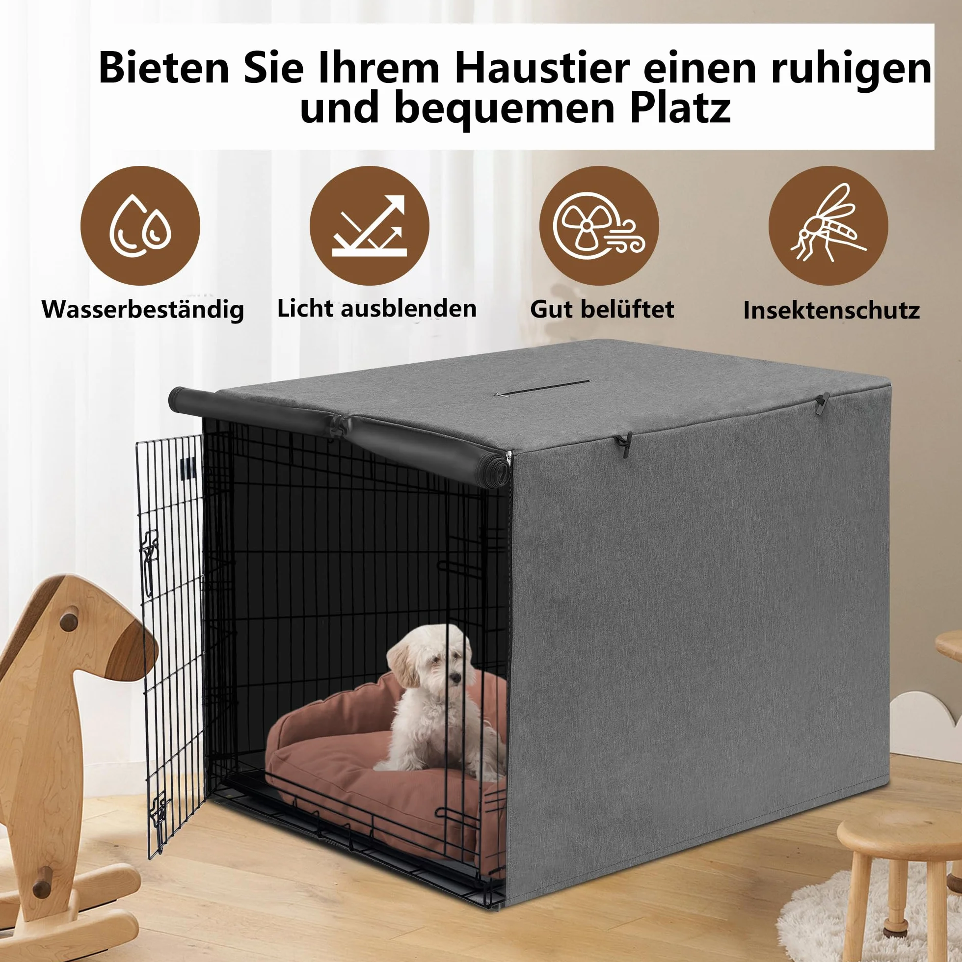 HiCaptain Housse de cage pour chien imperméable résistante au vent double porte 124 x 78 x 81 cm