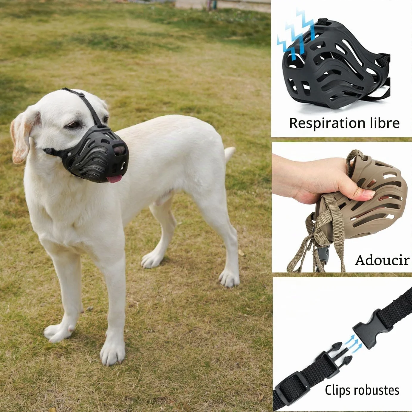 Muselière en silicone pour chiens petite, moyenne et grande taille empêche les morsures, la mastication et les aboiements (noir, taille M)