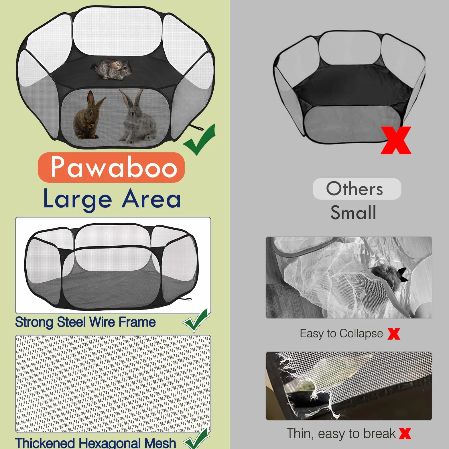 Parc pour Petits Animaux Imperméable avec Cadre en Fil d'acier, Clôture Extérieure pour Poussin Chiot Lapin, Noir