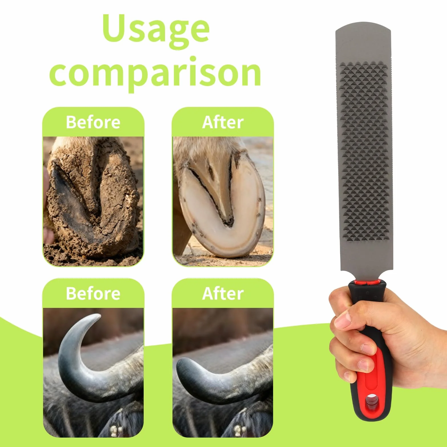 Râpe Sabot pour Chevaux, 33,5cm Acier Râpe Pied Cheval Dents Double Face Rugueuses ou Fines Outil de Maréchal-Ferrant pour Chevaux Ânes Vaches Chèvres Sabots Parage Lissage et Toilettage
