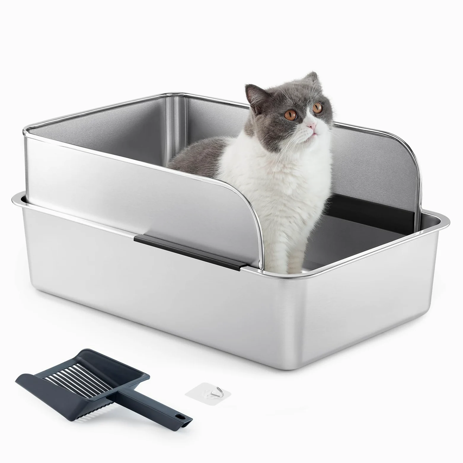 Yangbaga Litiere pour Chat avec Pelle，Bac à litière avec déflecteur，Résistant aux odeurs et Facile à Nettoyer（60 * 40 * 30CM）