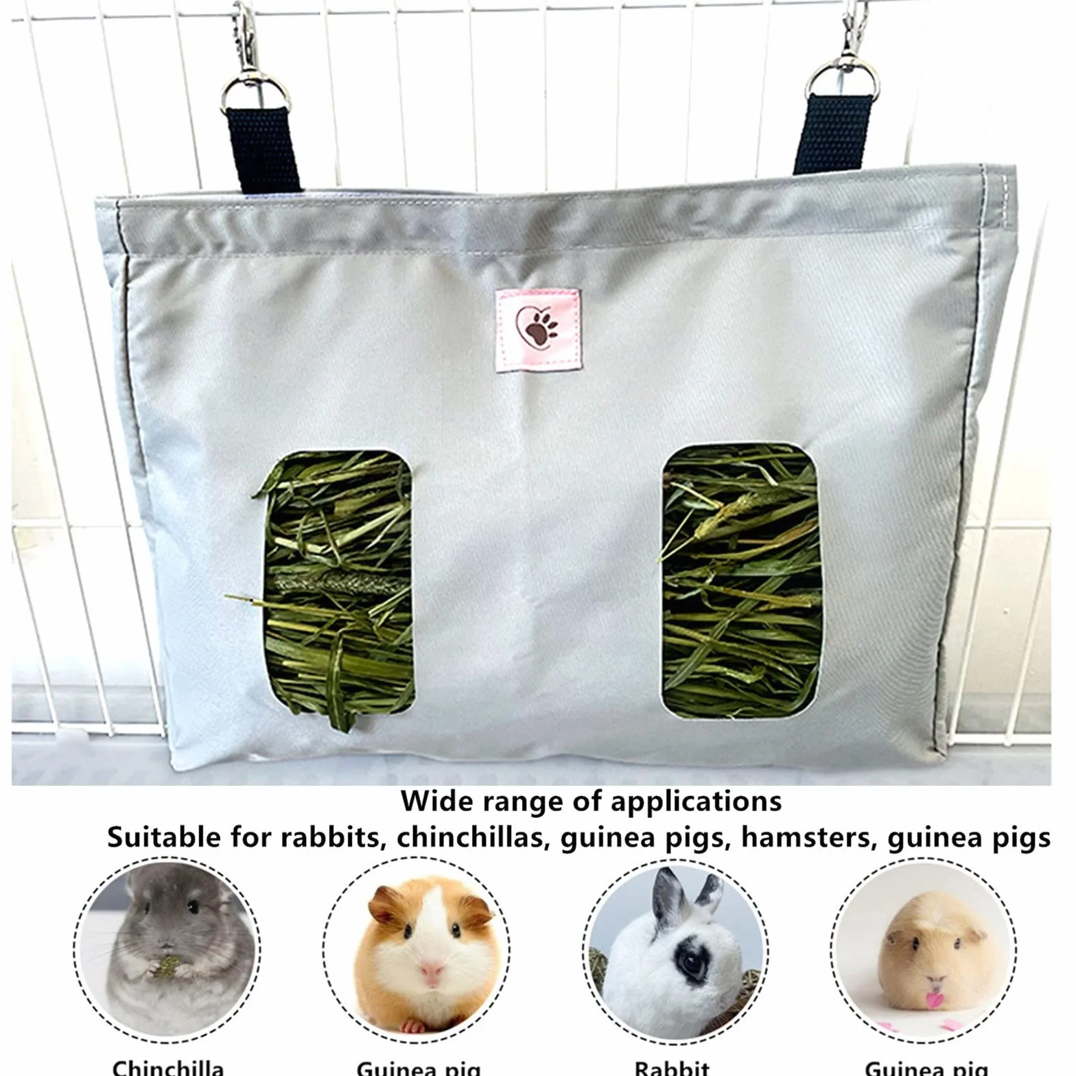 Sac à Foin pour Lapin Cavies Hamsters Chinchillas 2 Ouvertures Gris