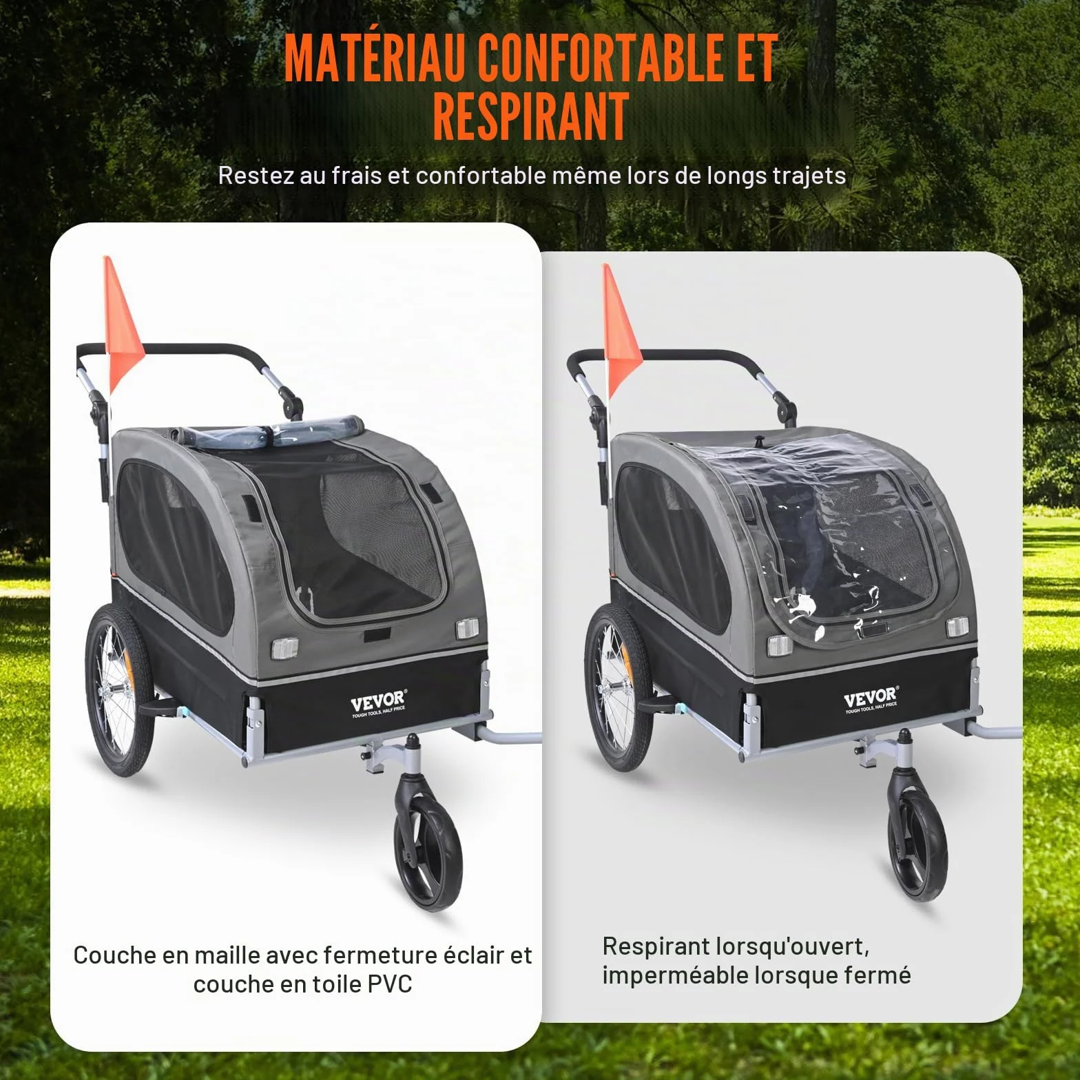 VEVOR Remorque vélo pour Chien, Charge 40 kg, Poussette d'animaux de Compagnie 2 en 1, Cadre Pliable Facile avec Roue à dégagement Rapide, coupleur de vélo Universel, Laisse Interne