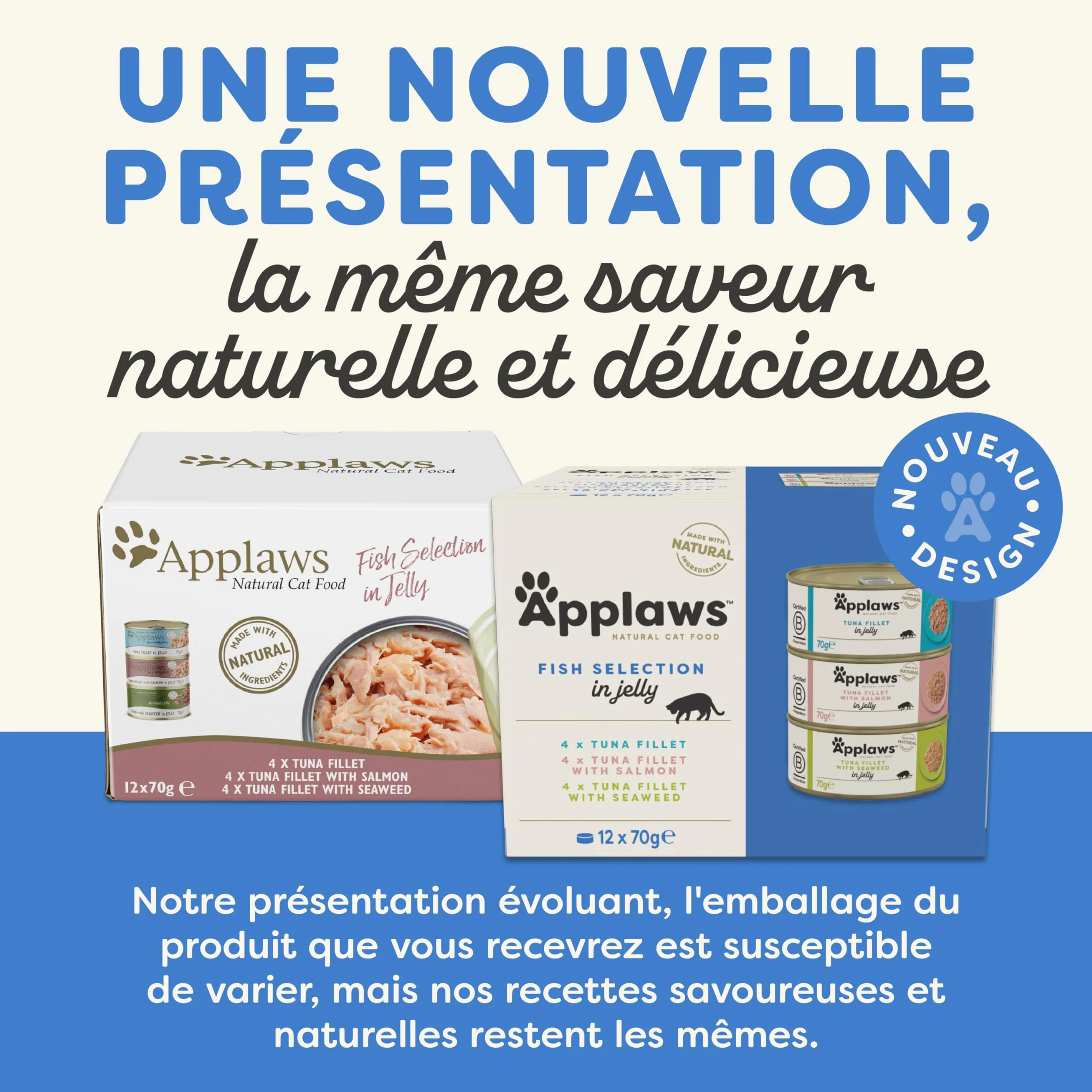 Applaws Natural Aliment Humide pour Chats Adultes, Sélection de Poissons en Gelée - Pack de 12 x 70g Boîtes