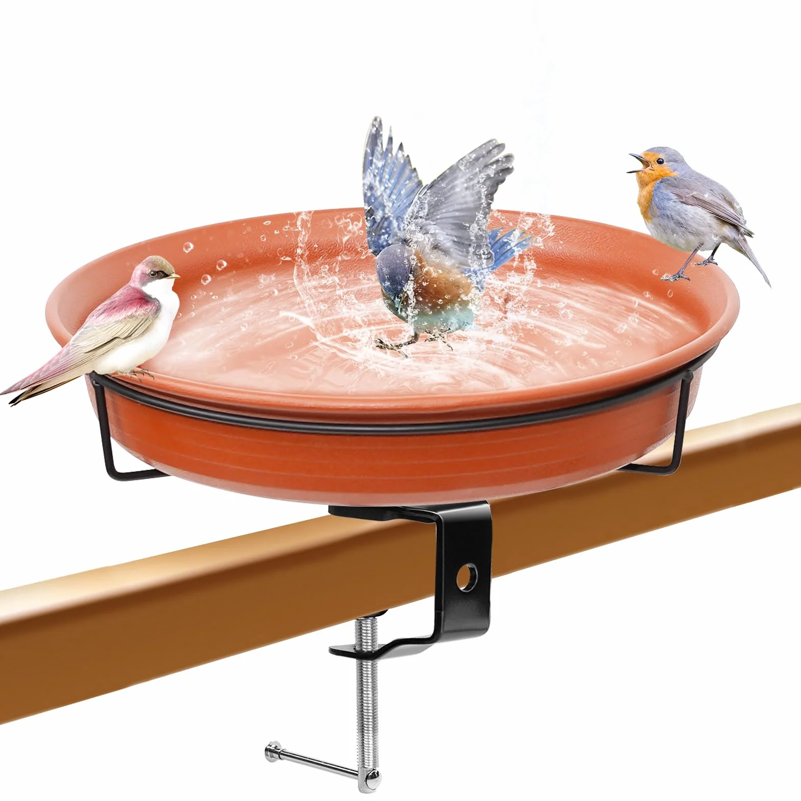 Bain d'oiseaux résistant au gel à suspendre pour balustrade marron