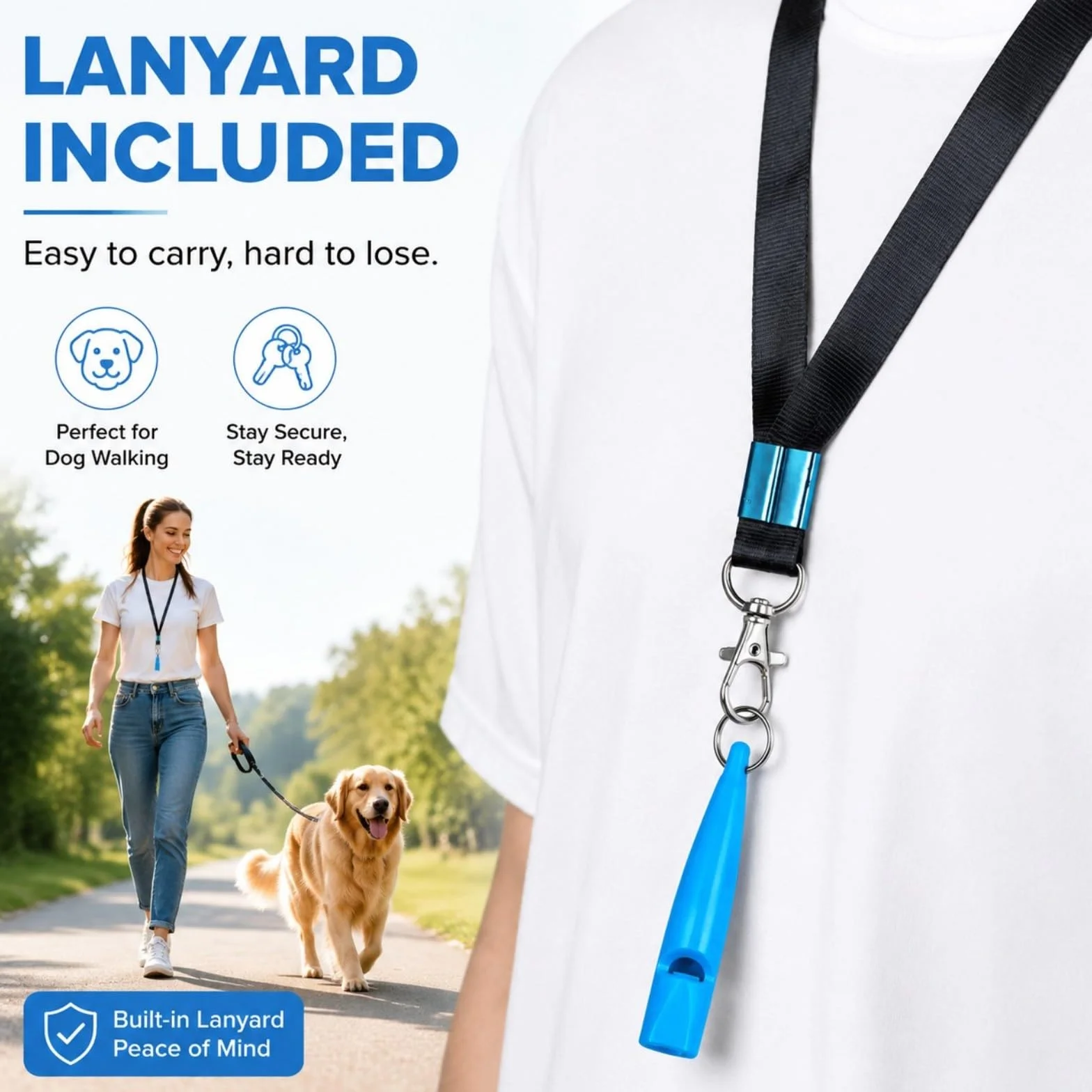 VBK Sifflet Chien Rappel, Sifflet Ultrason Chien avec Cordon Long, Sifflet Dressage Chien Léger Portable, Sifflet Éducation Canine Bleu