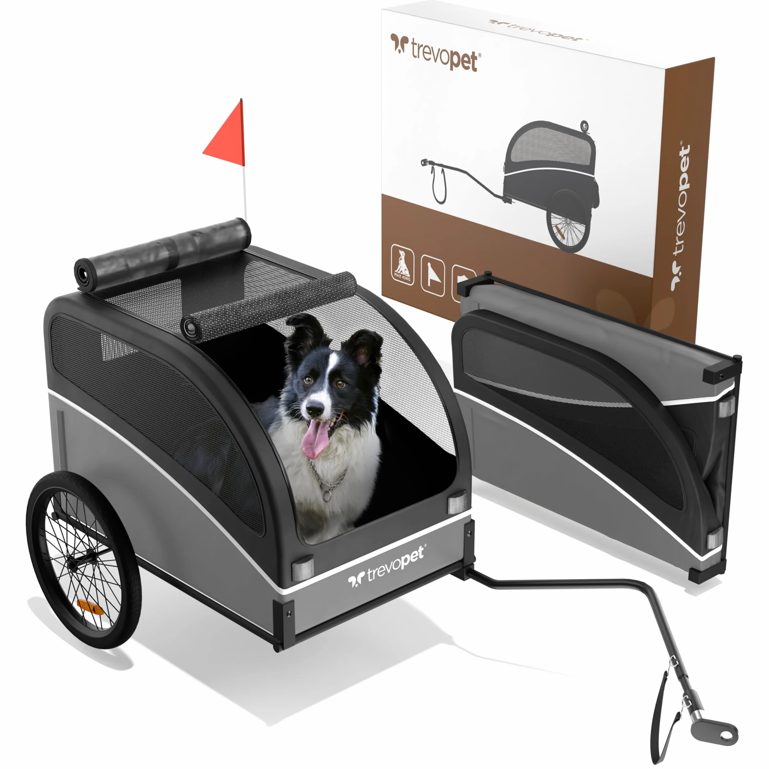 Remorque Velo Chien – Chariot Pliable avec attelage et réflecteurs – Carriole étanche Jusqu’à 40 kg – Compatible avec vélos électriques – Noir